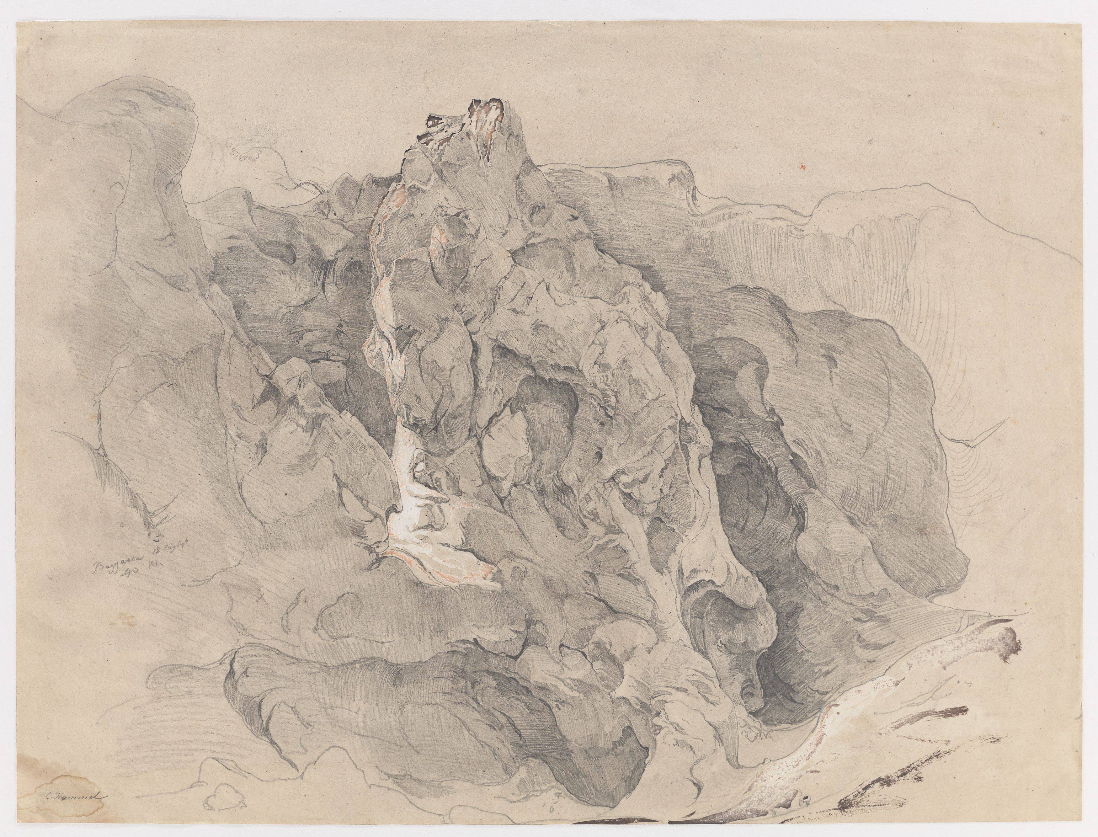 Auf diesem Bild ist das folgende Kunstwerk zu sehen: Carl Hummel. Felsenstudie bei Bagaria (heute: Bagheria). 1840.