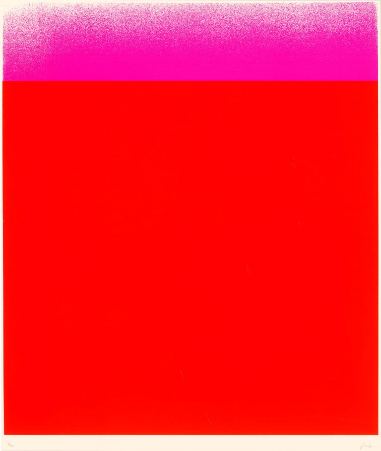 Auf diesem Bild ist das folgende Kunstwerk zu sehen: Rupprecht Geiger. „leuchtrotwarm-dunkel bis hell (Verlauf)“. 1967.
