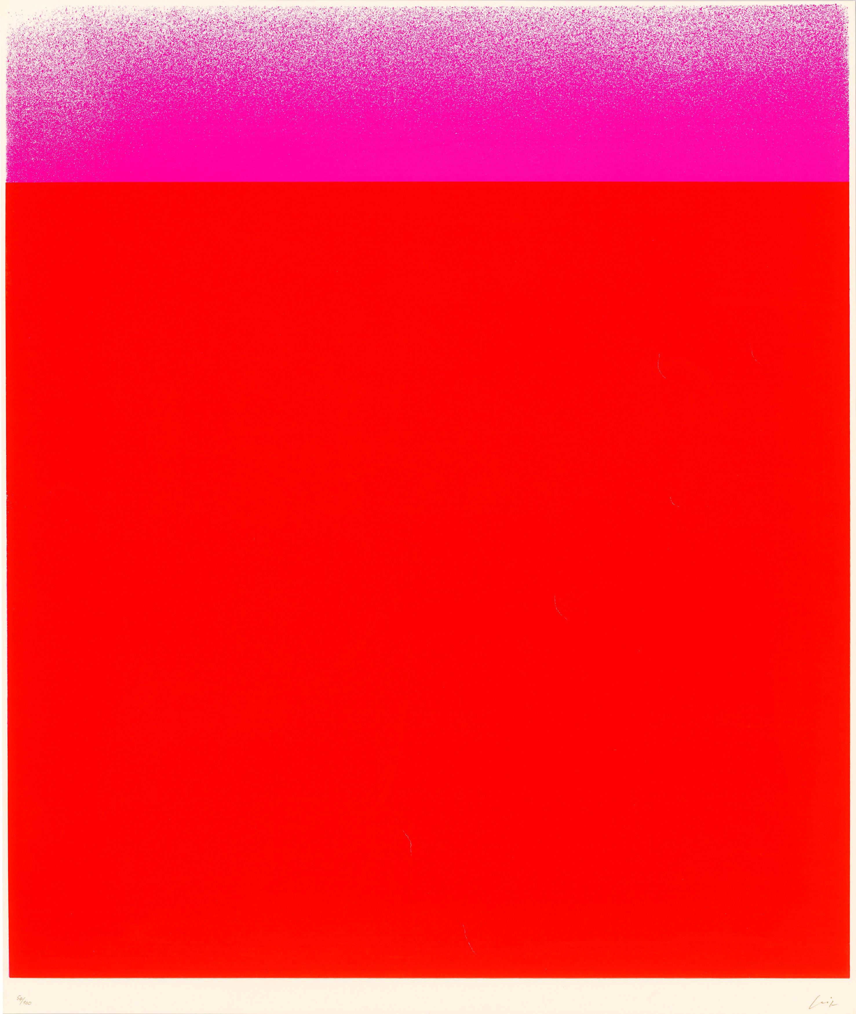 Auf diesem Bild ist das folgende Kunstwerk zu sehen: Rupprecht Geiger. „leuchtrotwarm-dunkel bis hell (Verlauf)“. 1967.