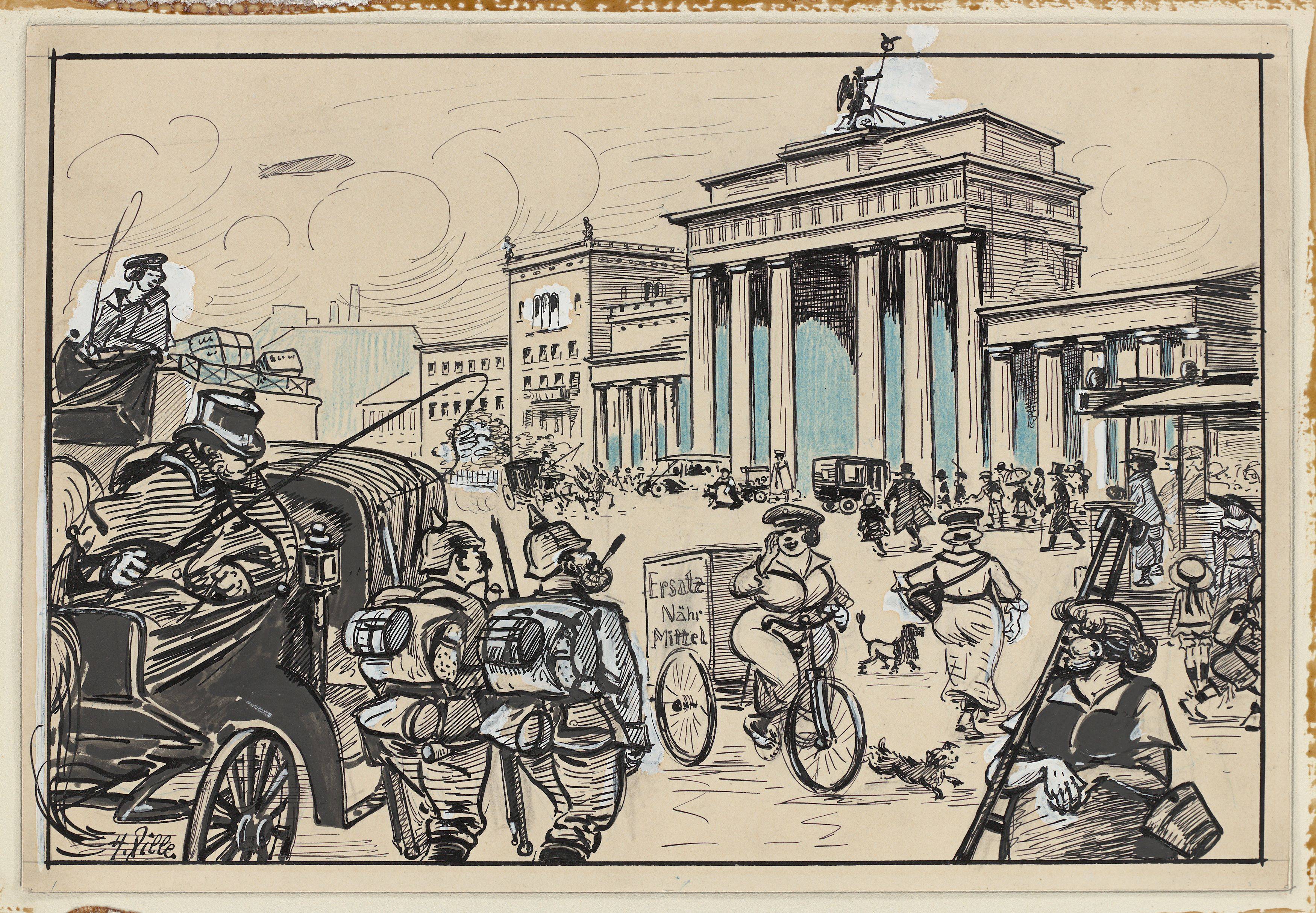 This picture shows the following artwork: Heinrich Zille. At the Brandenburg Gate. Circa 1917/18.