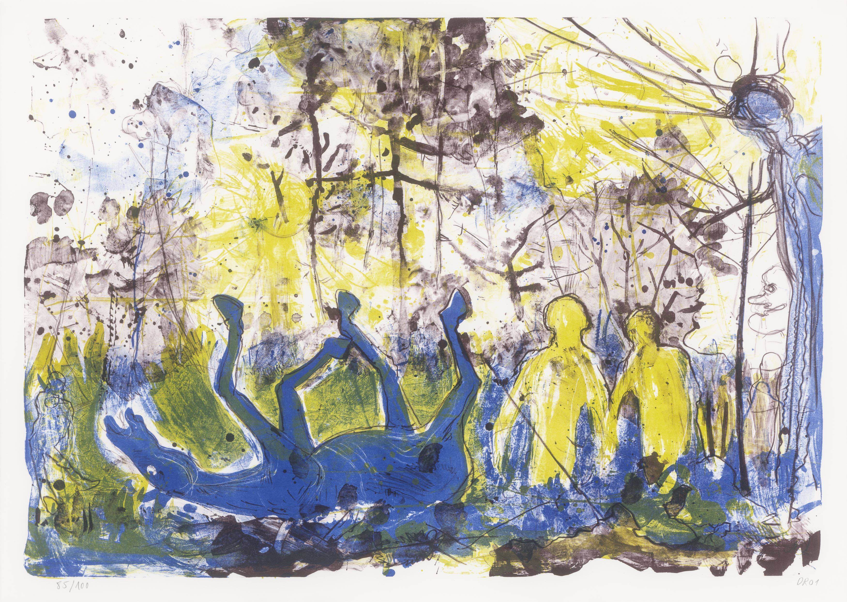 Auf diesem Bild ist das folgende Kunstwerk zu sehen: Daniel Richter. „Lasst doch die alte Möhre zimbeln“. 2001.