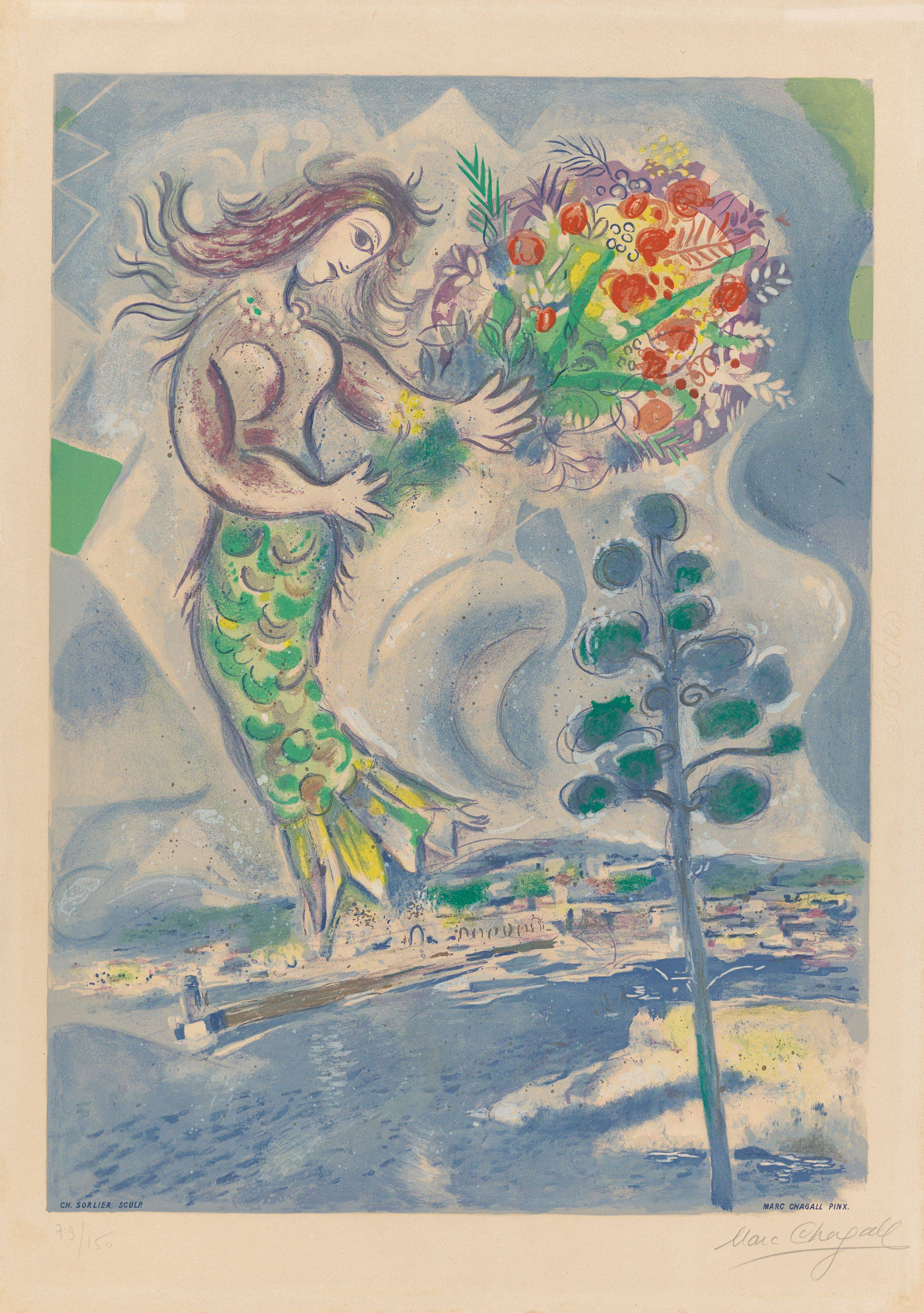 Auf diesem Bild ist das folgende Kunstwerk zu sehen: Marc Chagall. „Sirène au pin“. 1967.