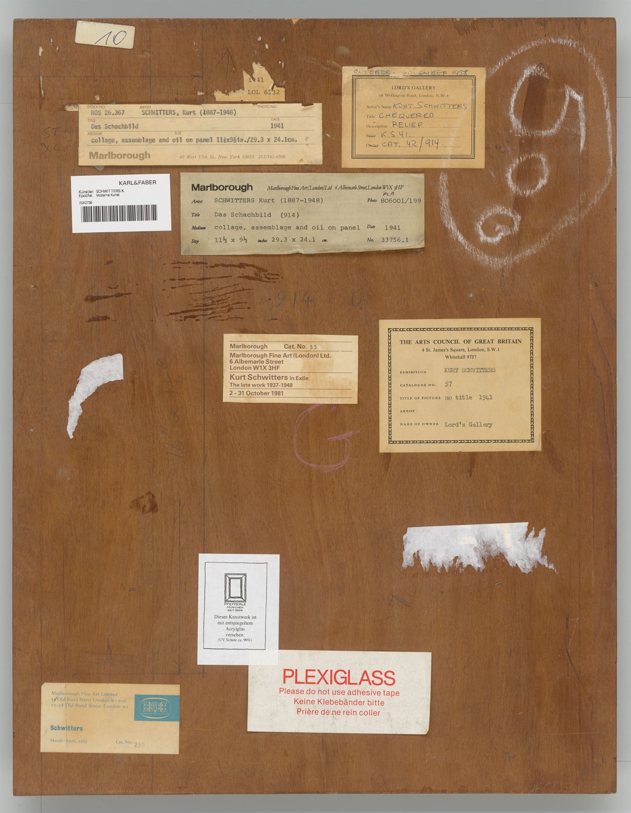 Auf diesem Bild ist das folgende Kunstwerk zu sehen: Kurt Schwitters. „Ohne Titel (Das Schachbild)“. 1941.