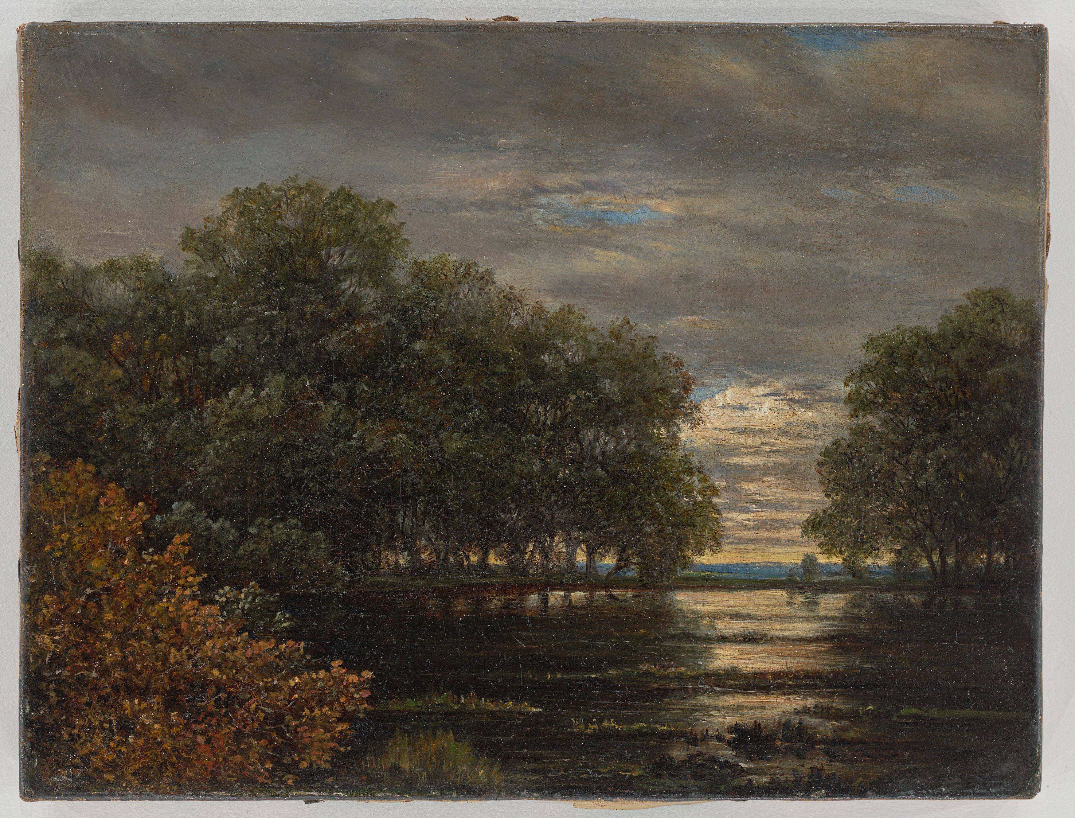 This picture shows the following artwork: Carl Gustav Carus. Forest landscape by the river (”Überschwemmung im Leipziger Rosental”). Circa 1830/40.
