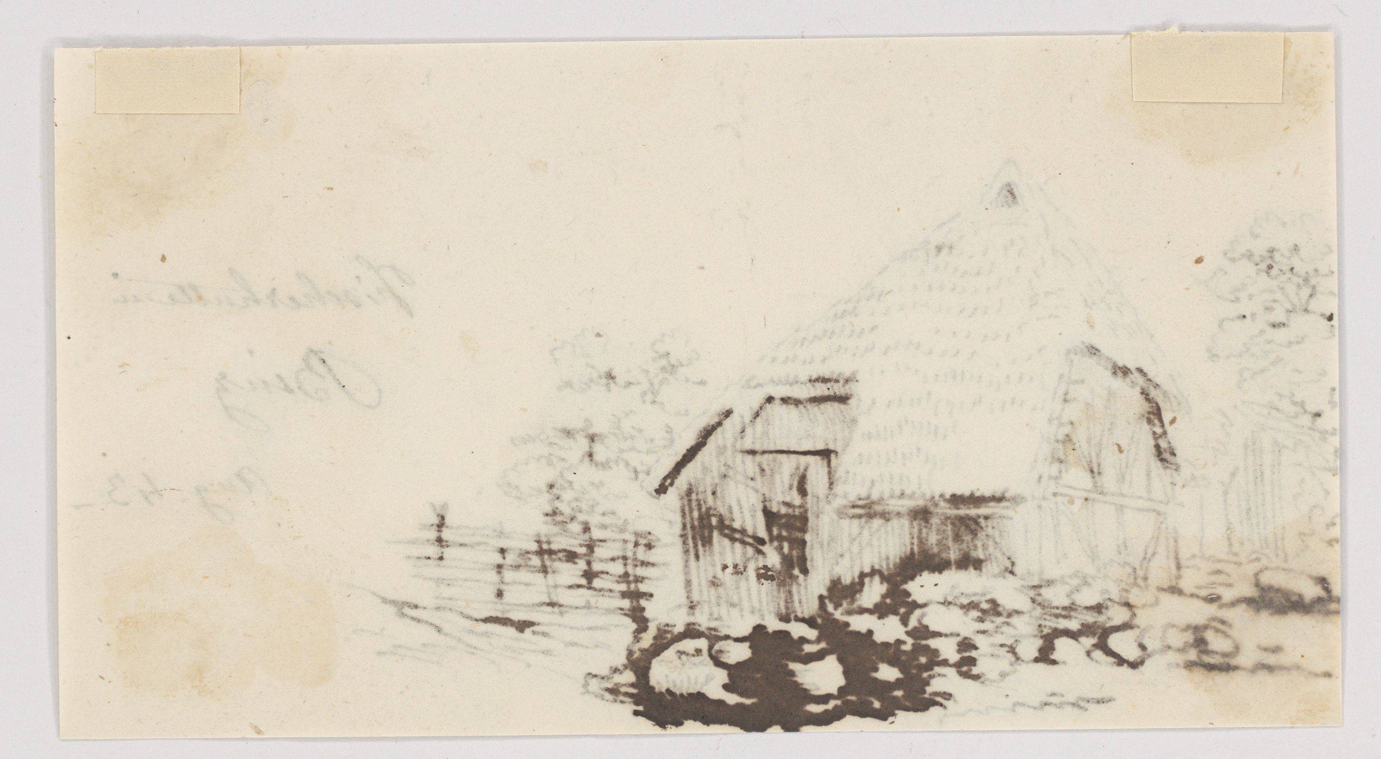 This picture shows the following artwork: Johan Christian Clausen Dahl. Two study drawings: Fishing boat mooring near Bergen / Fishing hut in Binz. 1843.