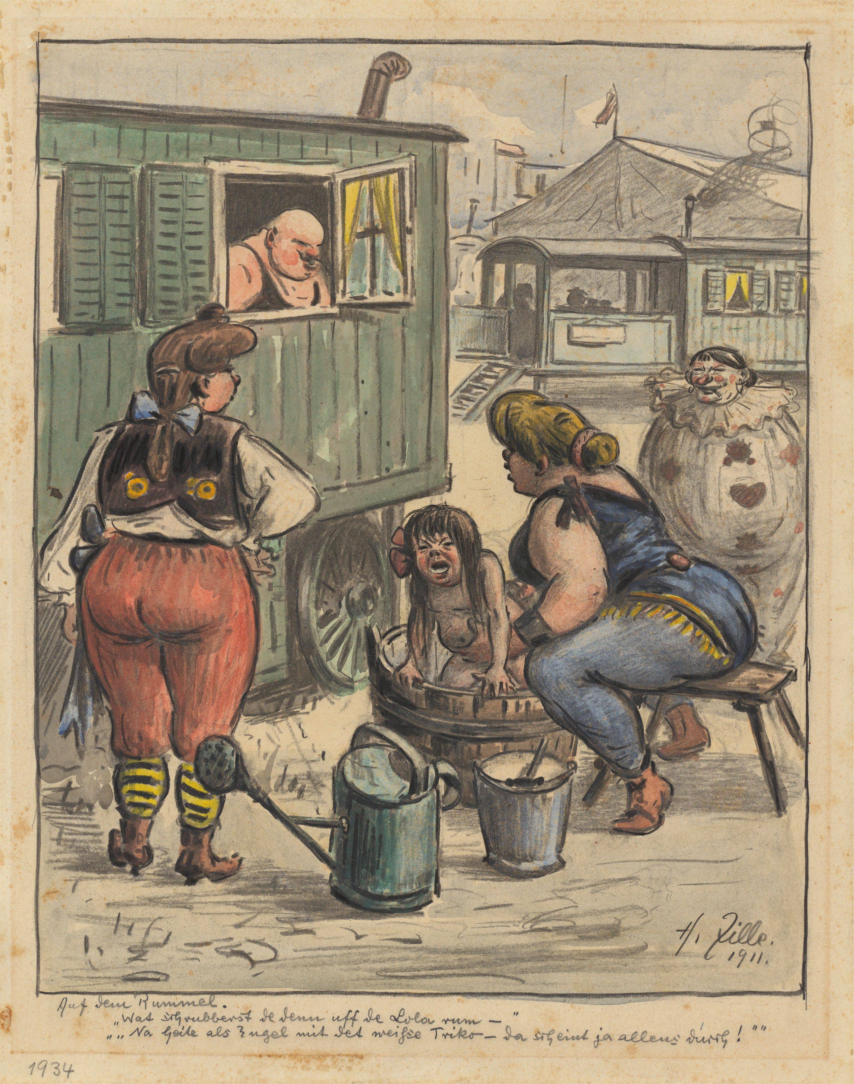 This picture shows the following artwork: Heinrich Zille. At the funfair. 1911.