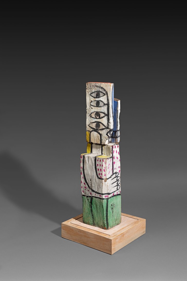 Auf diesem Bild ist das folgende Kunstwerk zu sehen: Horst Antes. Vier Augen für Urs. Um 1964.