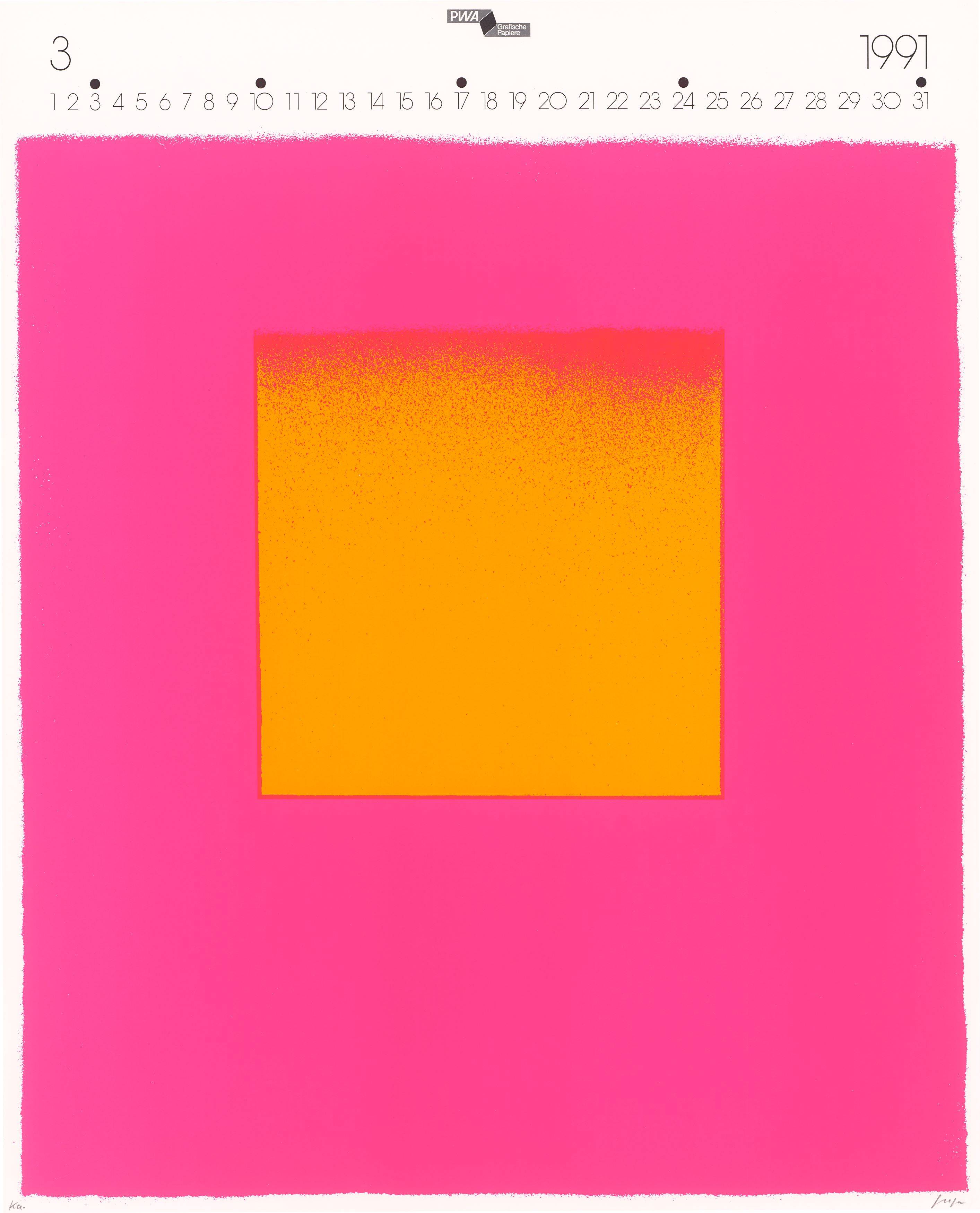 Auf diesem Bild ist das folgende Kunstwerk zu sehen: Rupprecht Geiger. „Kalender 1991“. 1990.