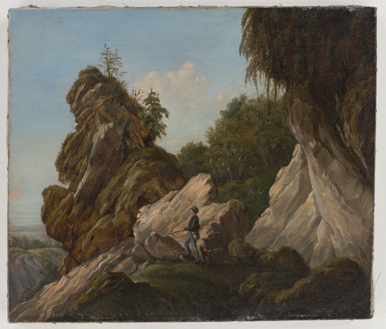 This picture shows the following artwork: Carl Robert Kummer. ”Jäger am Lilienstein (Sächsische Schweiz)”. Circa 1830.