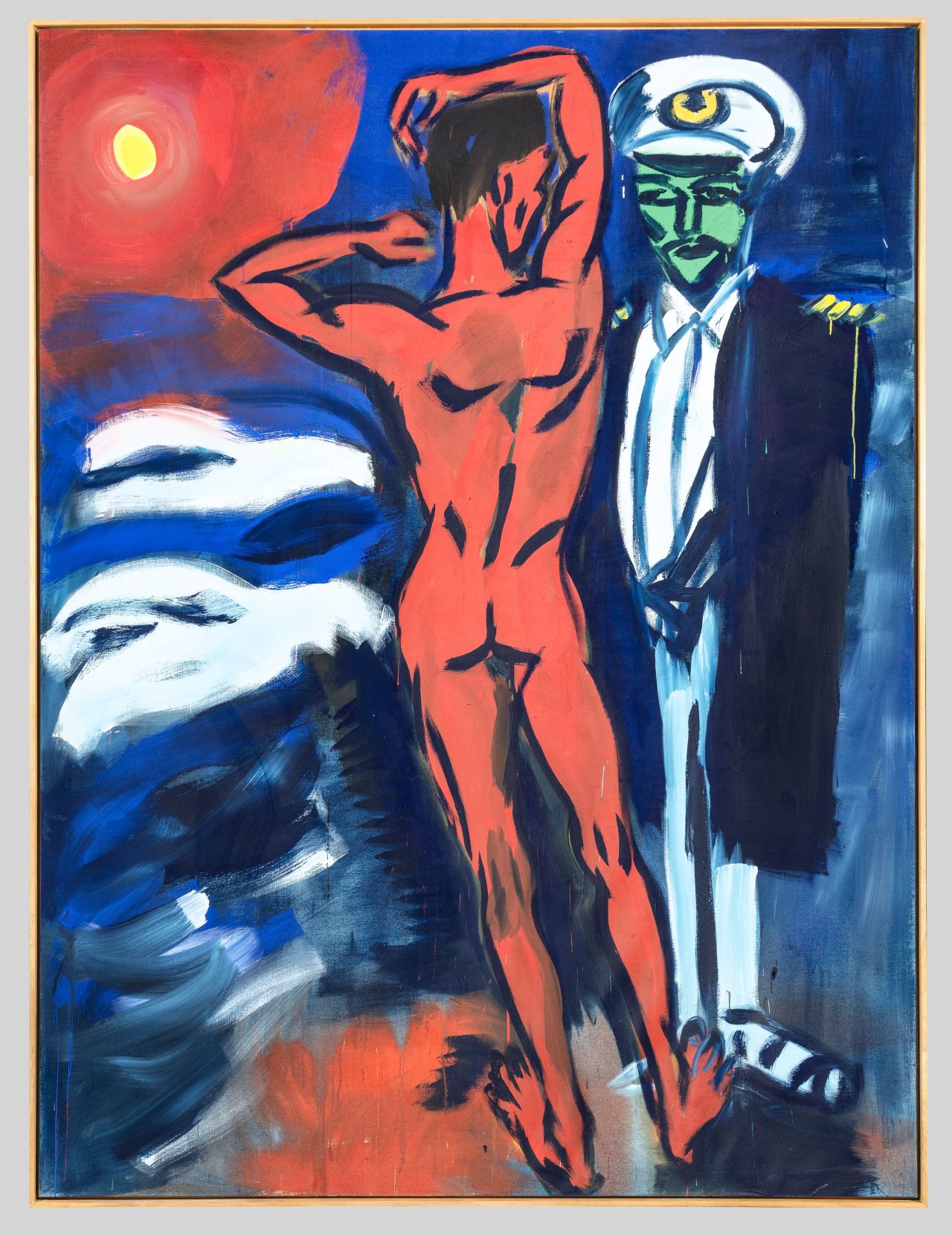 Auf diesem Bild ist das folgende Kunstwerk zu sehen: Rainer Fetting. „Querelle. Hommage à Faßbinder“. 1982.