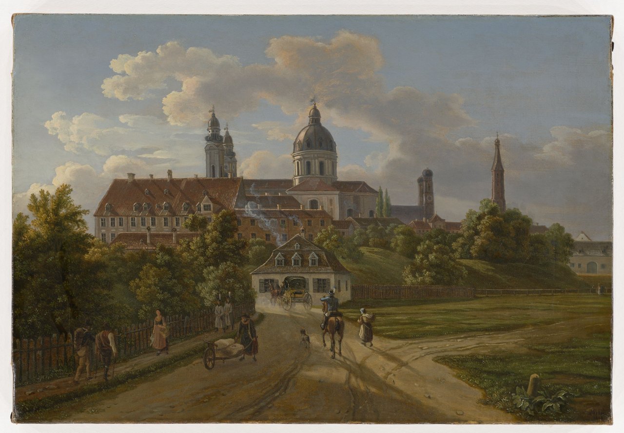 This picture shows the following artwork: Heinrich Adam. View of Munich from the Schwabinger Tor with the towers of the Theatiner Church. 1823.