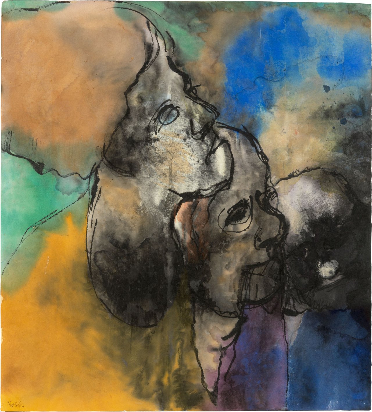 Auf diesem Bild ist das folgende Kunstwerk zu sehen: Emil Nolde. „Kritiker (Zuschauer)“. Vor 1932.