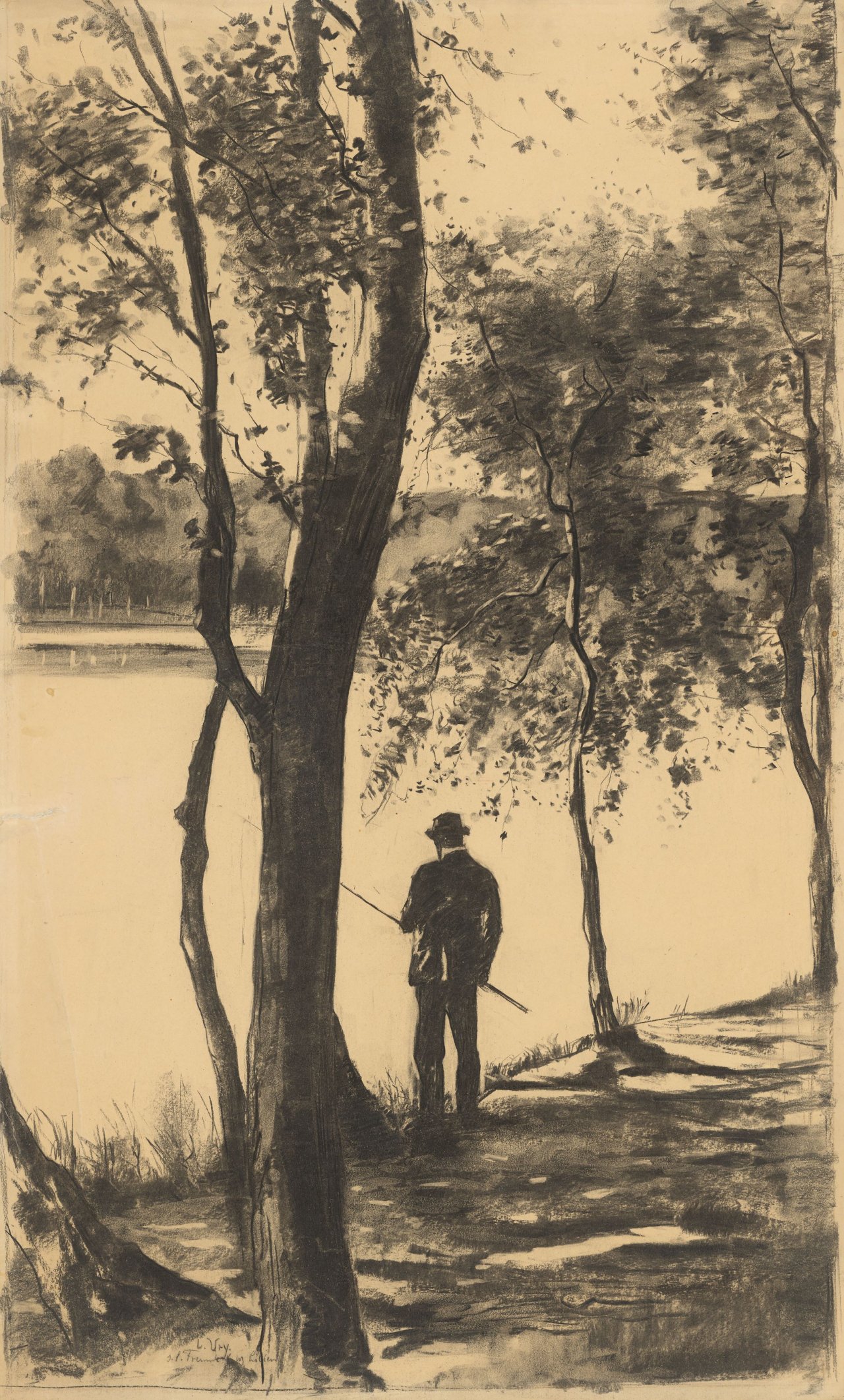 This picture shows the following artwork: Lesser Ury. ”Der Angler”. 1900.