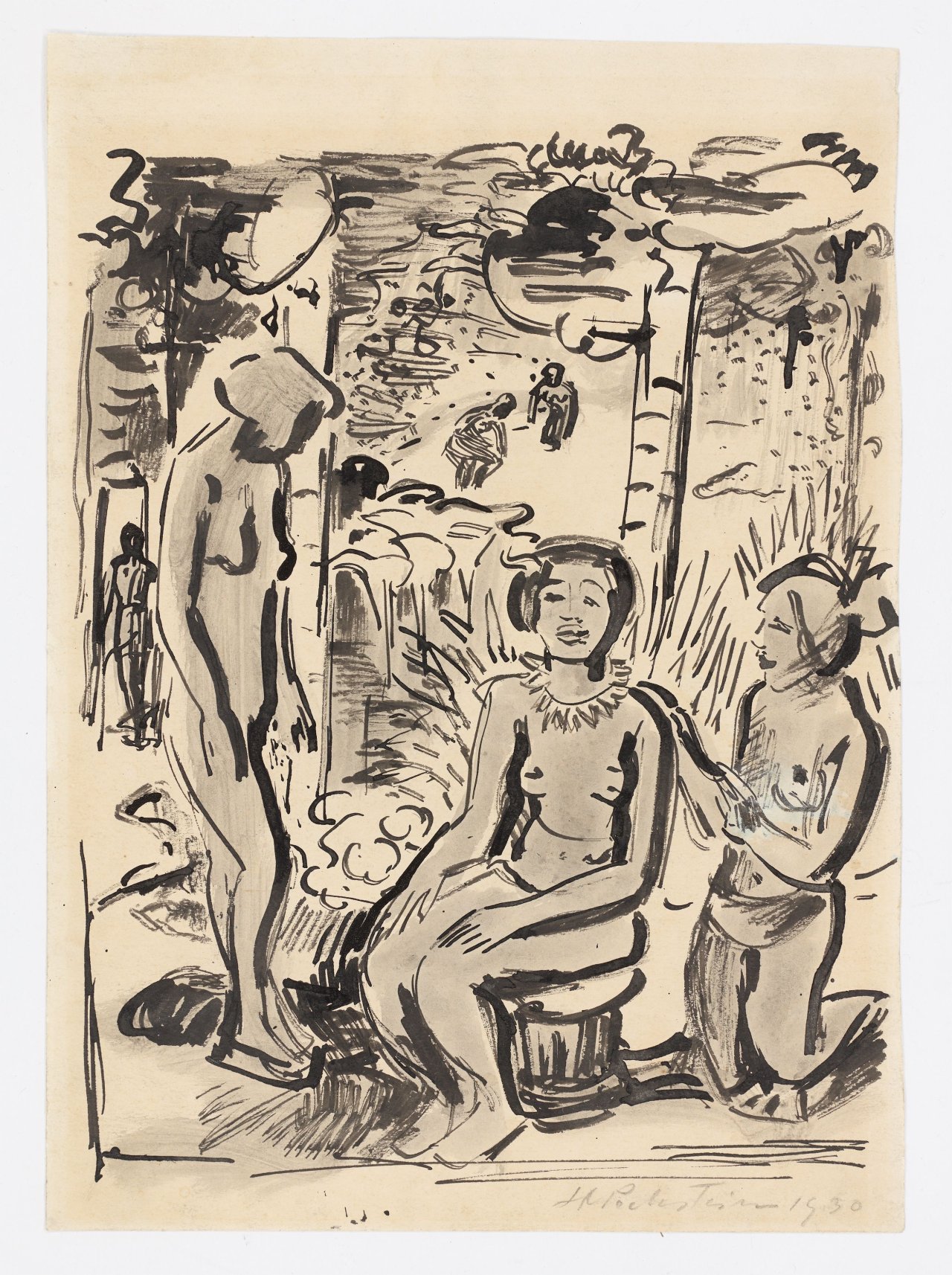 Auf diesem Bild ist das folgende Kunstwerk zu sehen: Max Pechstein. „Drei Akte (Palau)“. 1930.