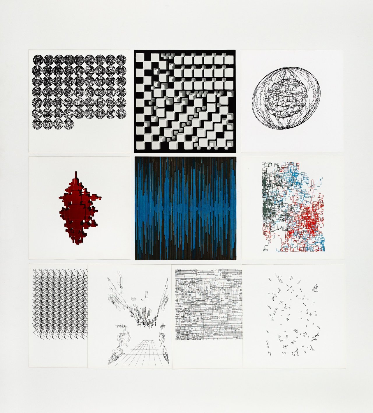 Auf diesem Bild ist das folgende Kunstwerk zu sehen: Georg Nees. „Computergrafik-Computerplastik“. 1970.