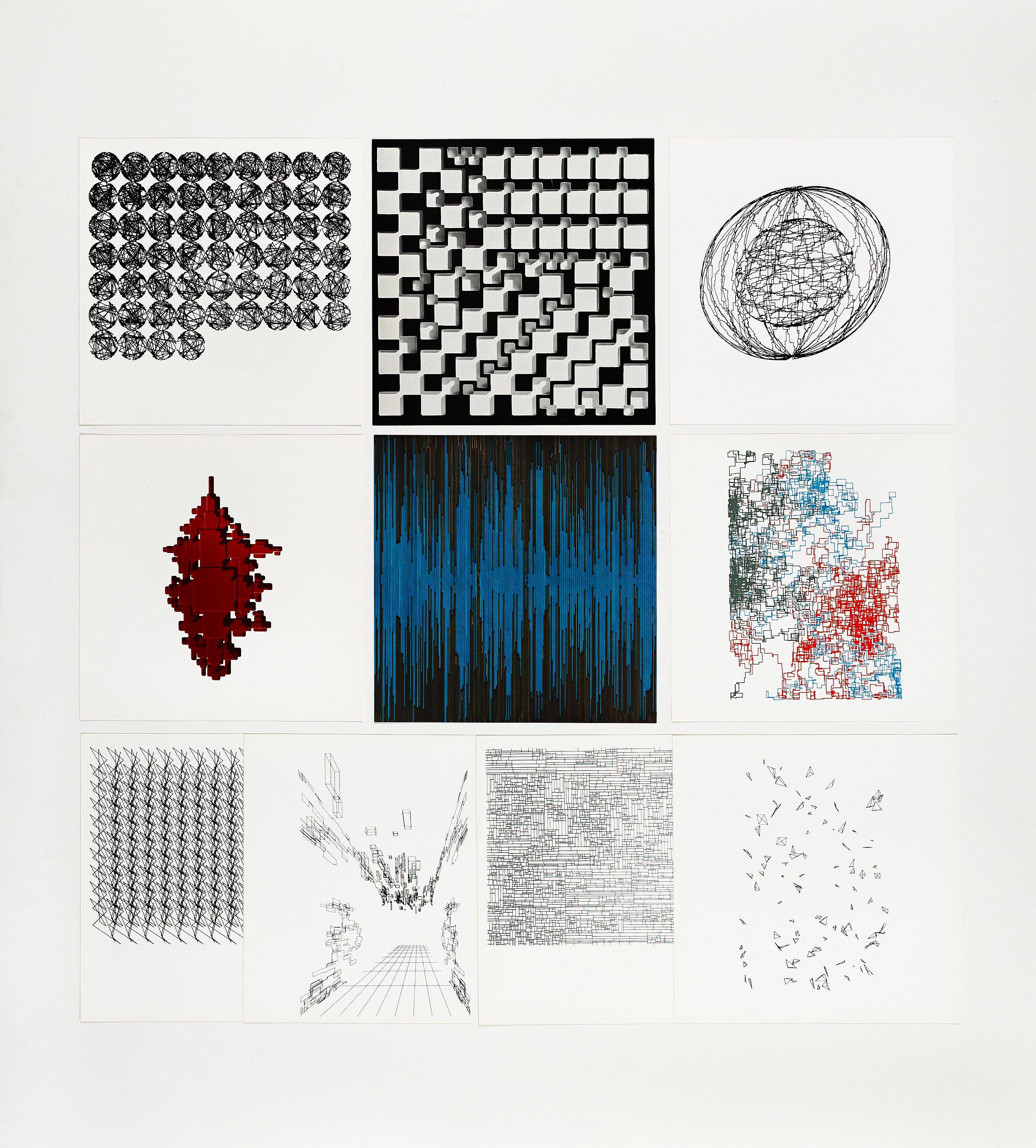 Auf diesem Bild ist das folgende Kunstwerk zu sehen: Georg Nees. „Computergrafik-Computerplastik“. 1970.