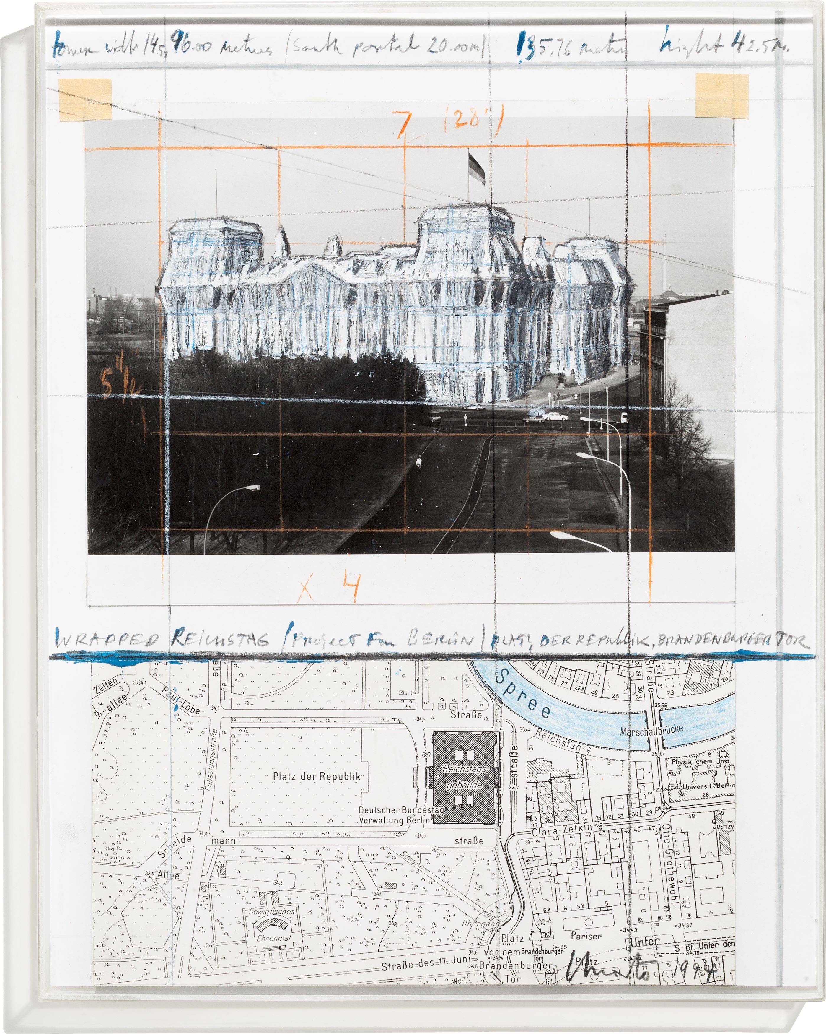 This picture shows the following artwork:  Christo. ”WRAPPED REICHSTAG (Project For BERLIN)”. 1994.