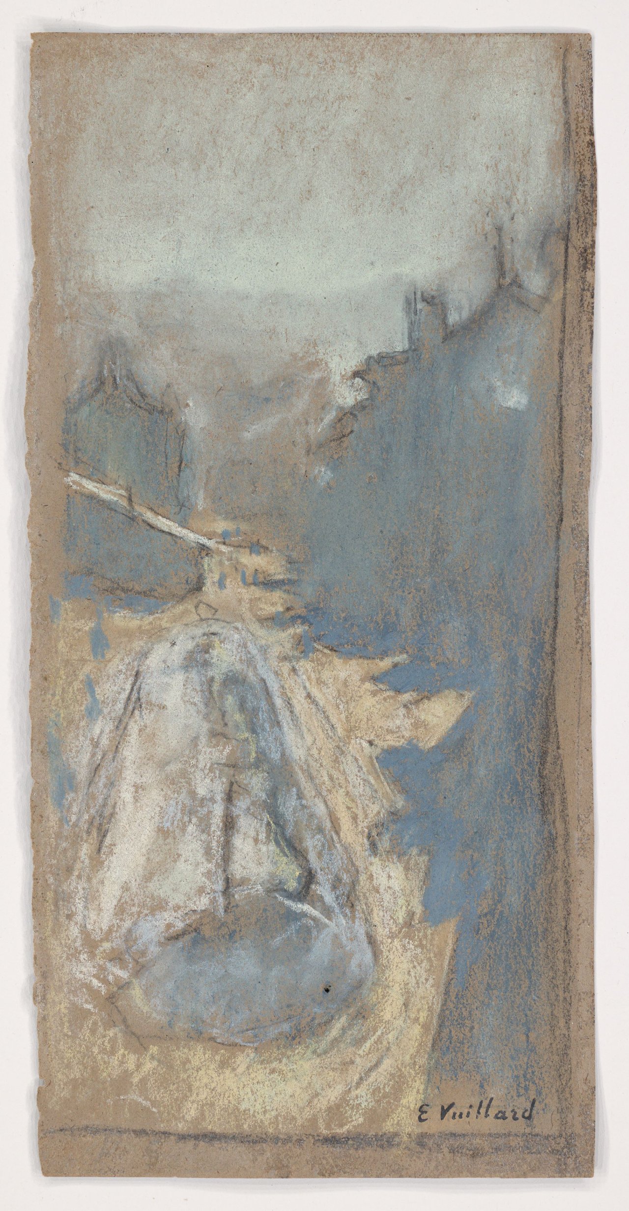 This picture shows the following artwork: Édouard Vuillard. ”Troncs d'arbre dans un chemin enneigé” (Tree trunks on a snow-covered path). 1917.