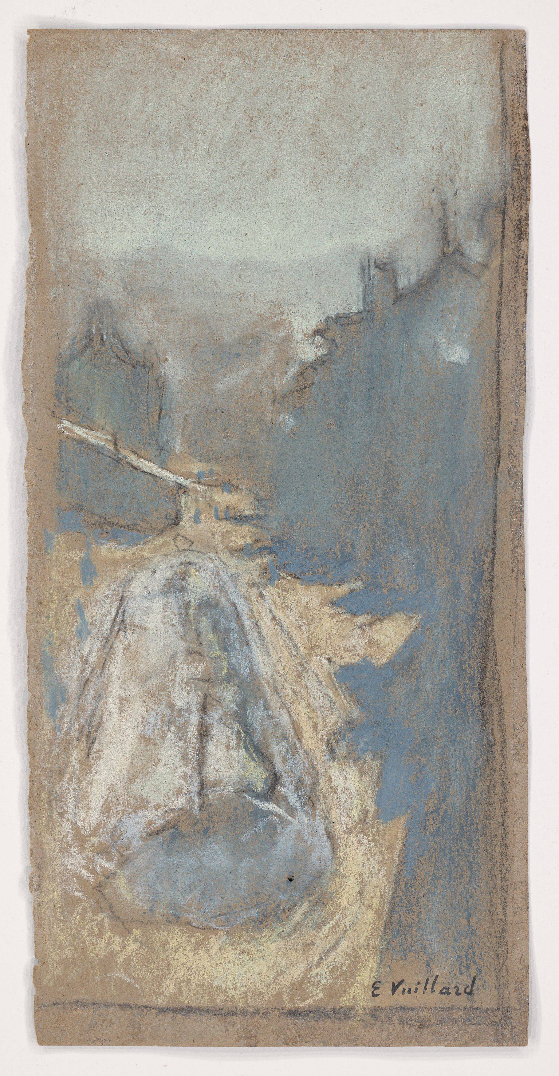 This picture shows the following artwork: Édouard Vuillard. ”Troncs d'arbre dans un chemin enneigé” (Tree trunks on a snow-covered path). 1917.