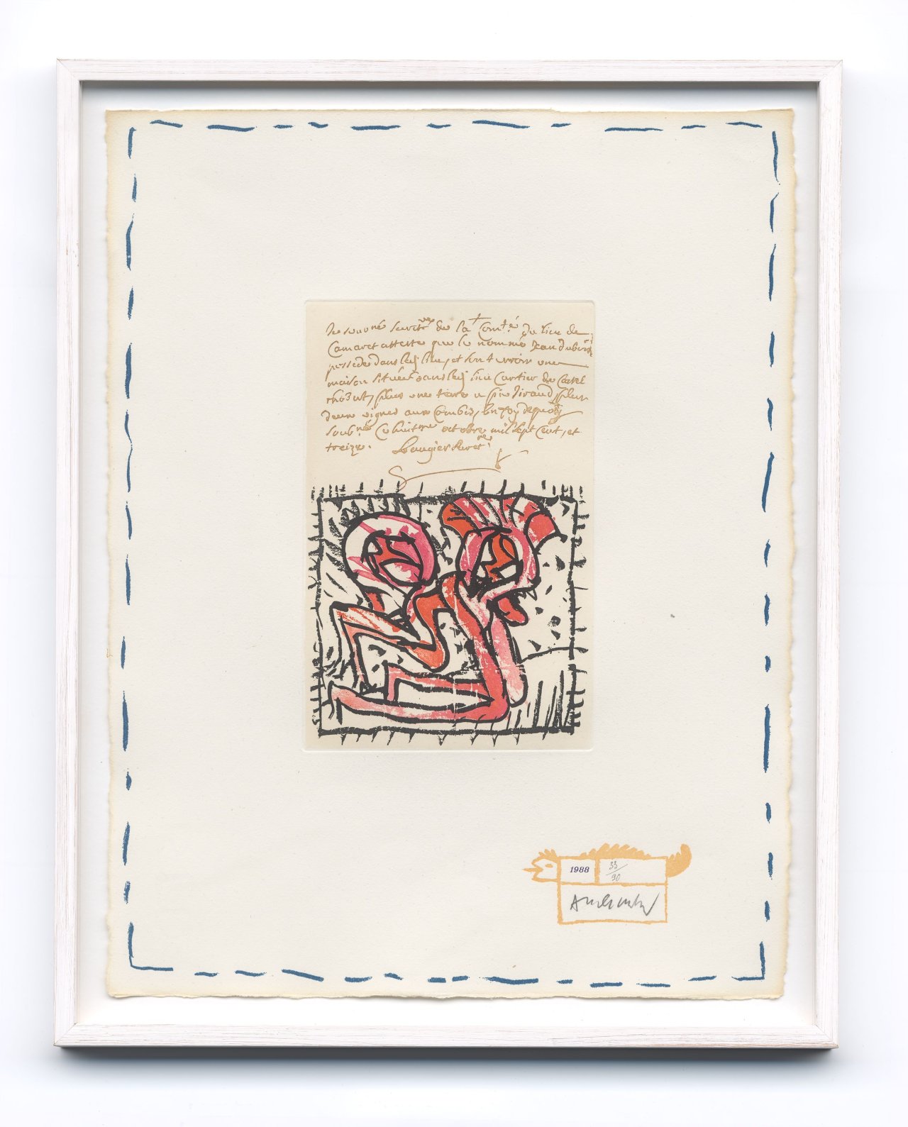 This picture shows the following artwork: Pierre Alechinsky. ”Eugène lonesco – Chaque Matin”. 1988.