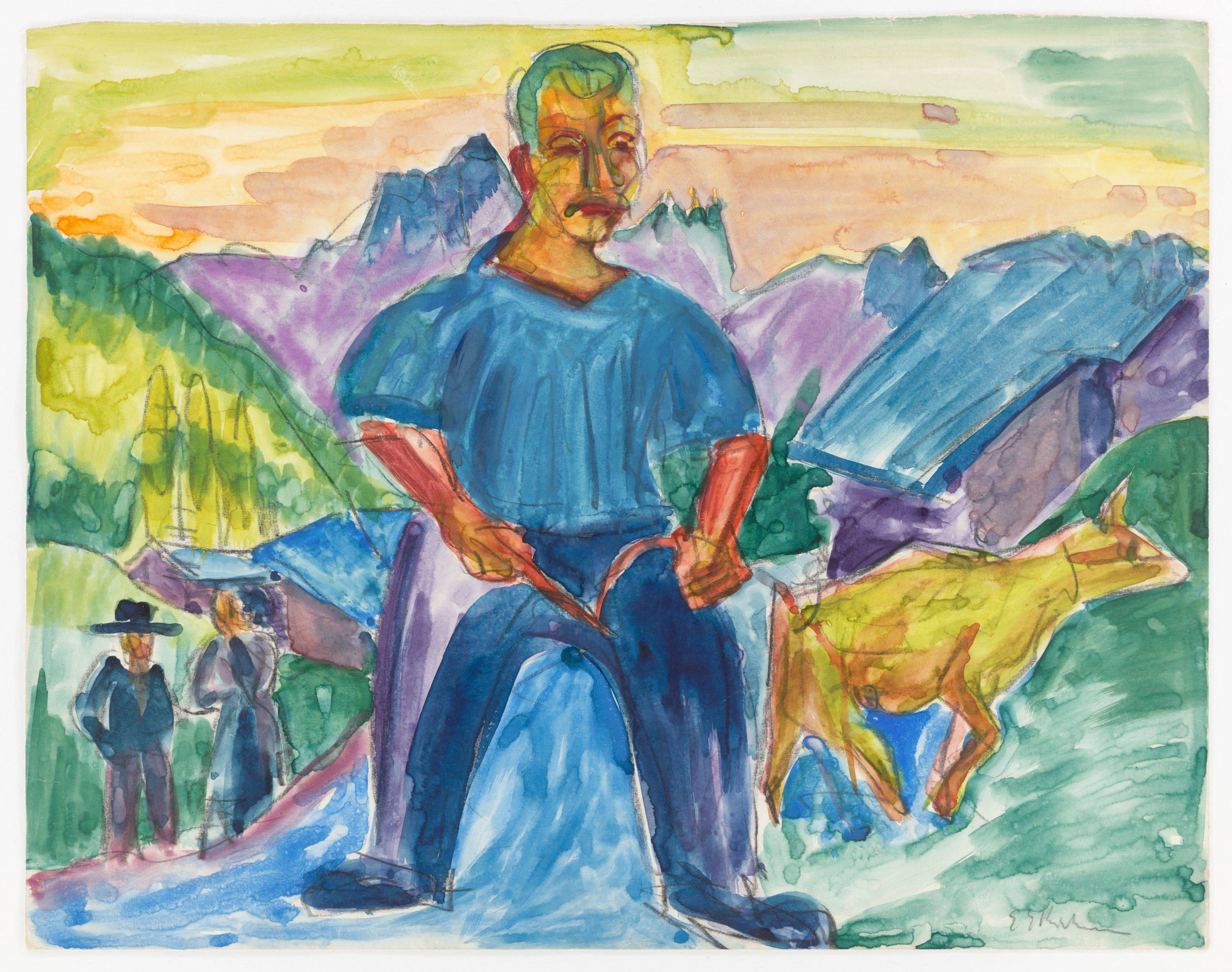 This picture shows the following artwork: Ernst Ludwig Kirchner. ”Kuh und Treiber”. 1919.