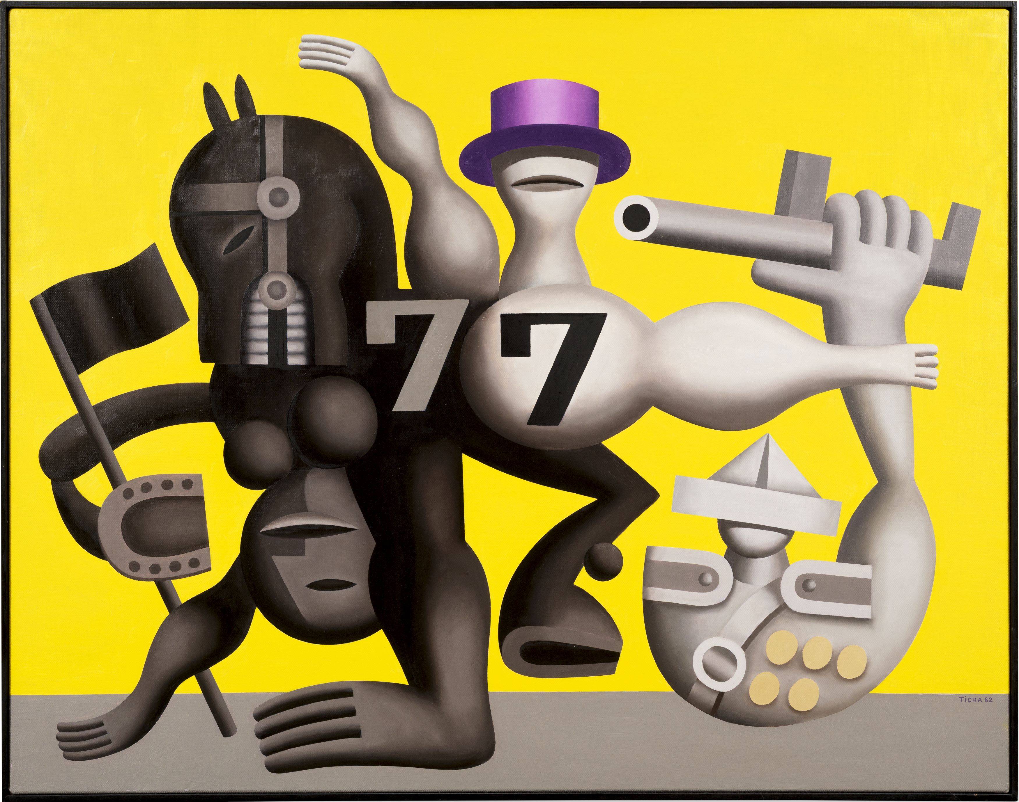 Auf diesem Bild ist das folgende Kunstwerk zu sehen: Hans Ticha. „Polit-Zirkus“. 1982.