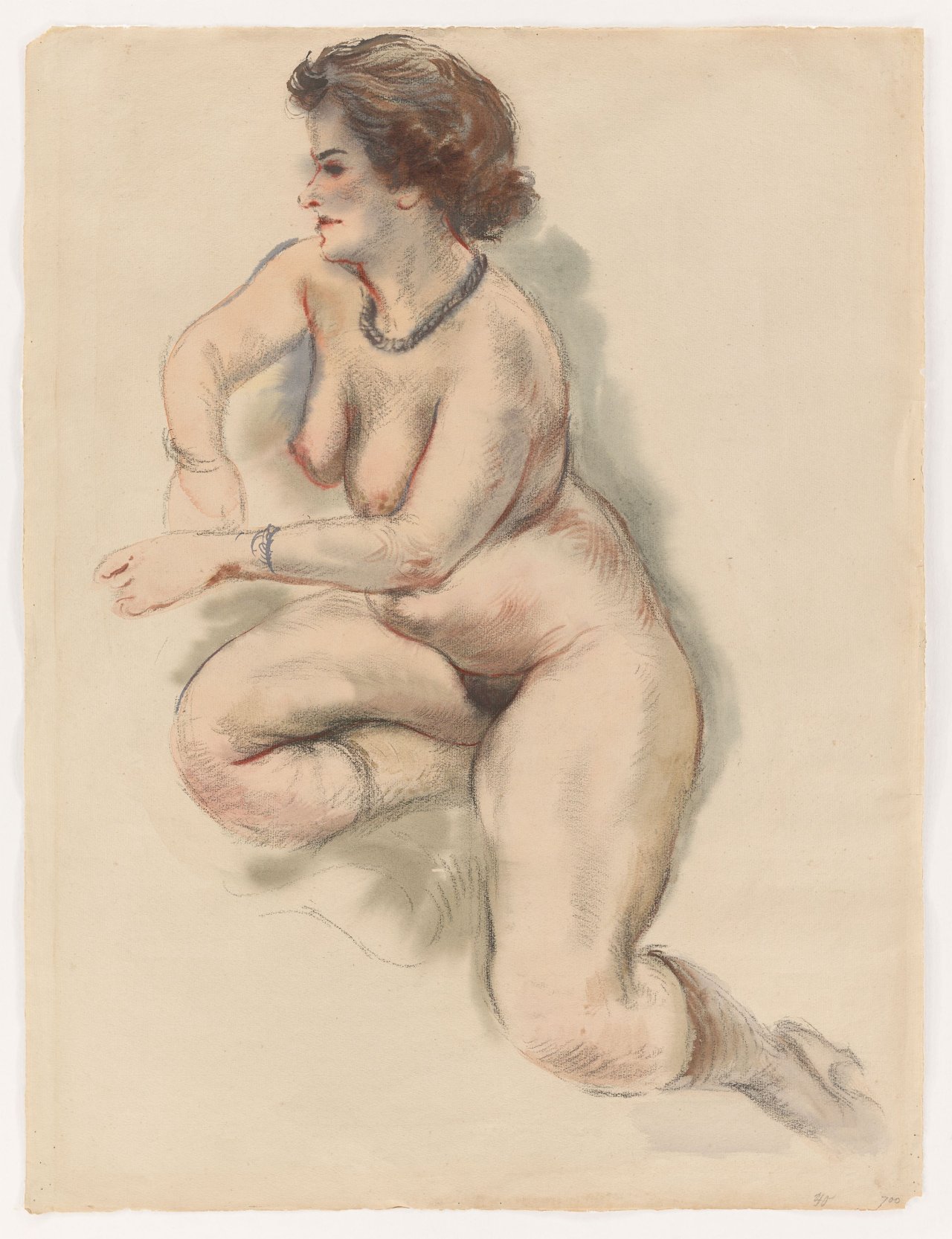 This picture shows the following artwork: George Grosz. ”Kneeling female nude”. Circa 1945.