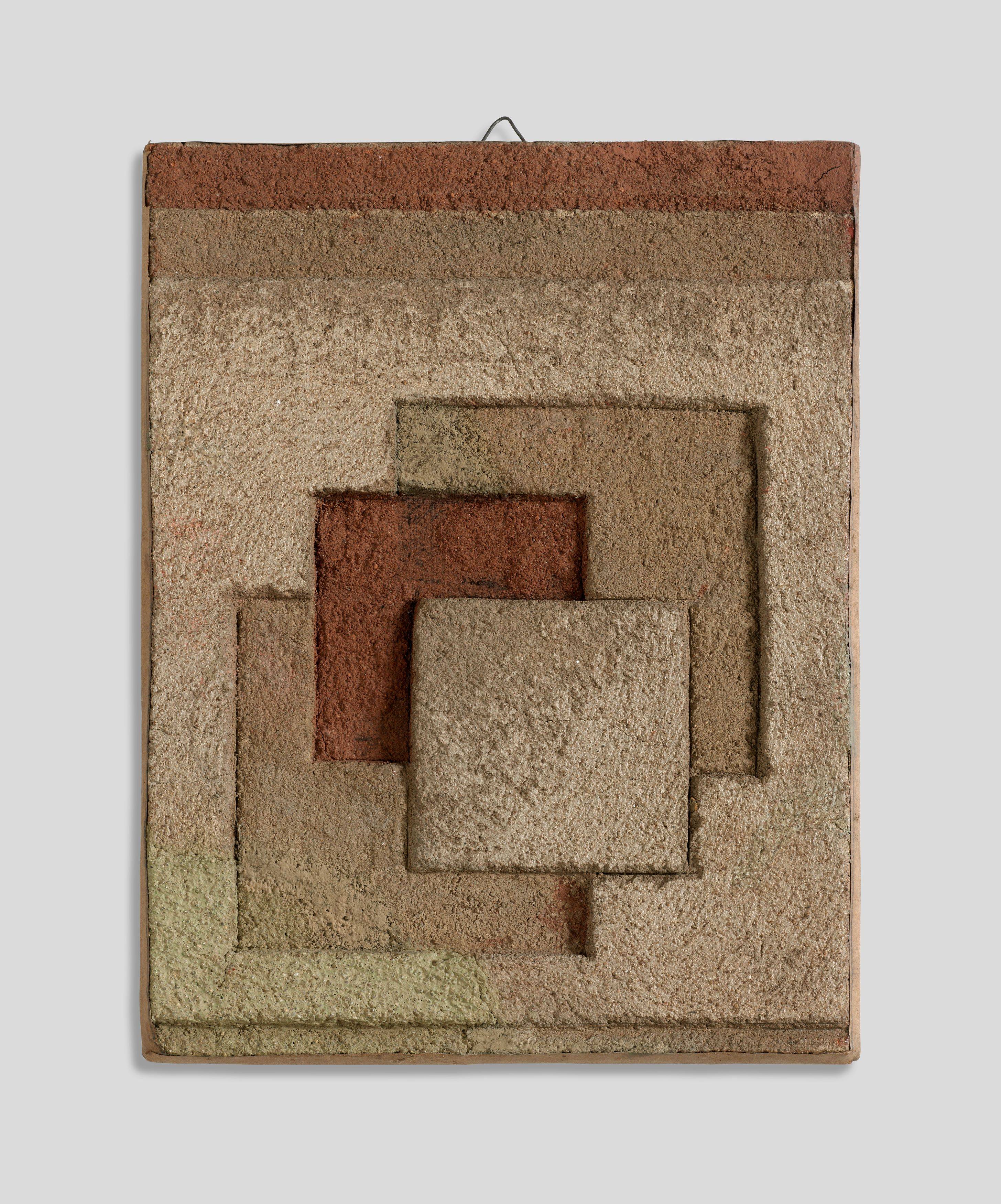 Auf diesem Bild ist das folgende Kunstwerk zu sehen: Hermann Glöckner. Sich überlagernde Quadrate in Umbratönen. 1948.