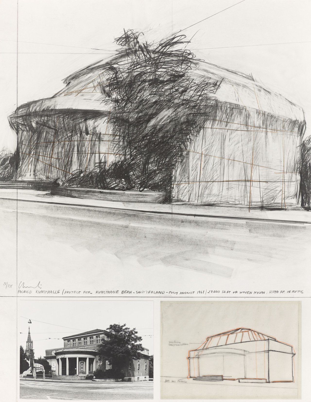 Auf diesem Bild ist das folgende Kunstwerk zu sehen:  Christo und Jeanne-Claude. „Packed Kunsthalle Bern, Project“. 1972.
