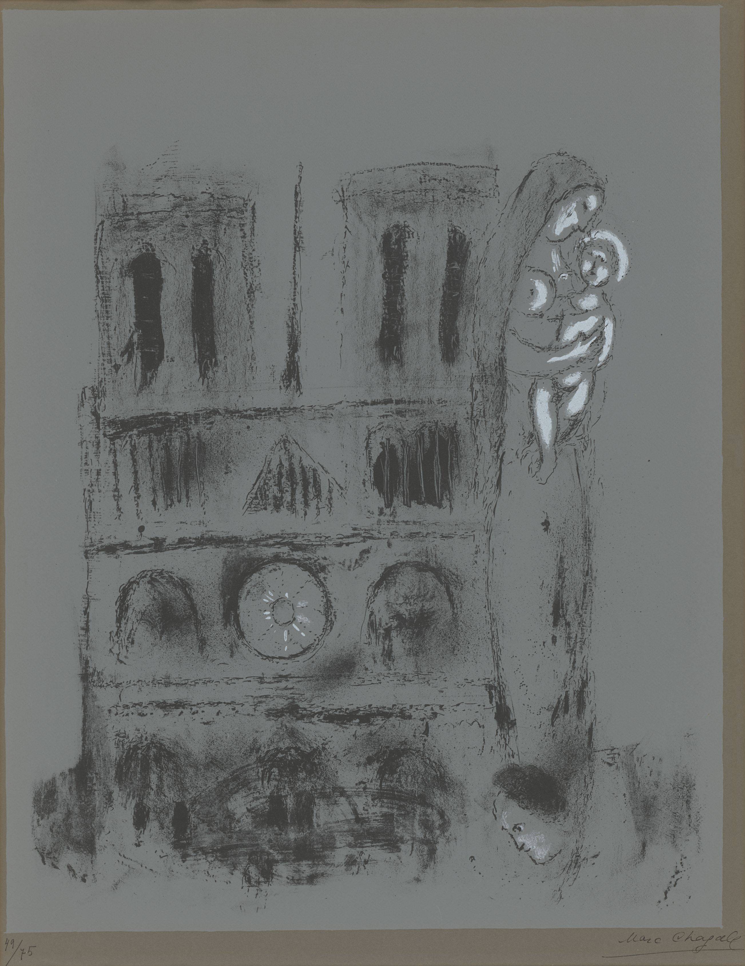 This picture shows the following artwork: Marc Chagall. ”Notre-Dame en gris”. 1955.