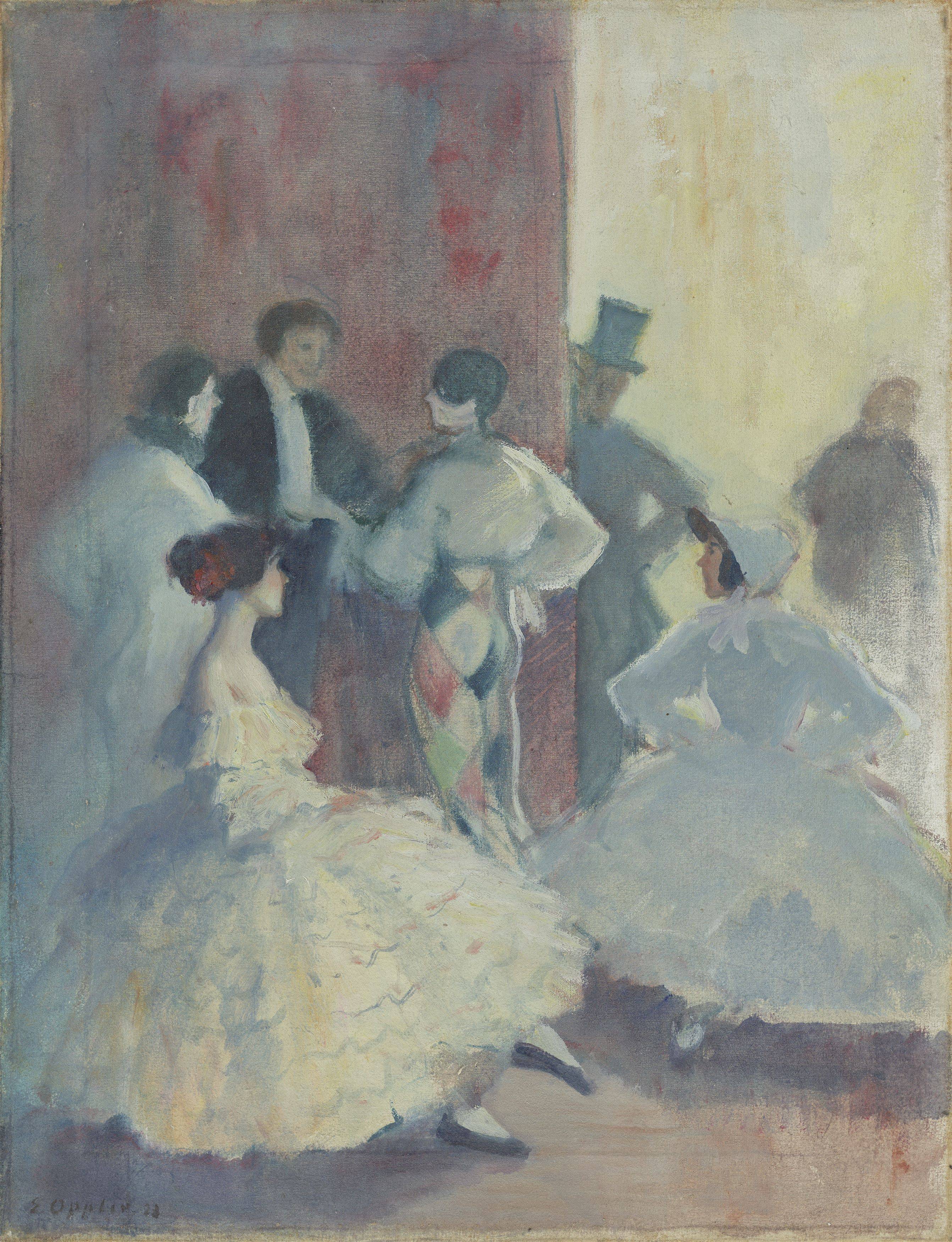 This picture shows the following artwork: Ernst Oppler. ”Hinter den Kulissen des Russischen Balletts (Carnaval)”. 1922.