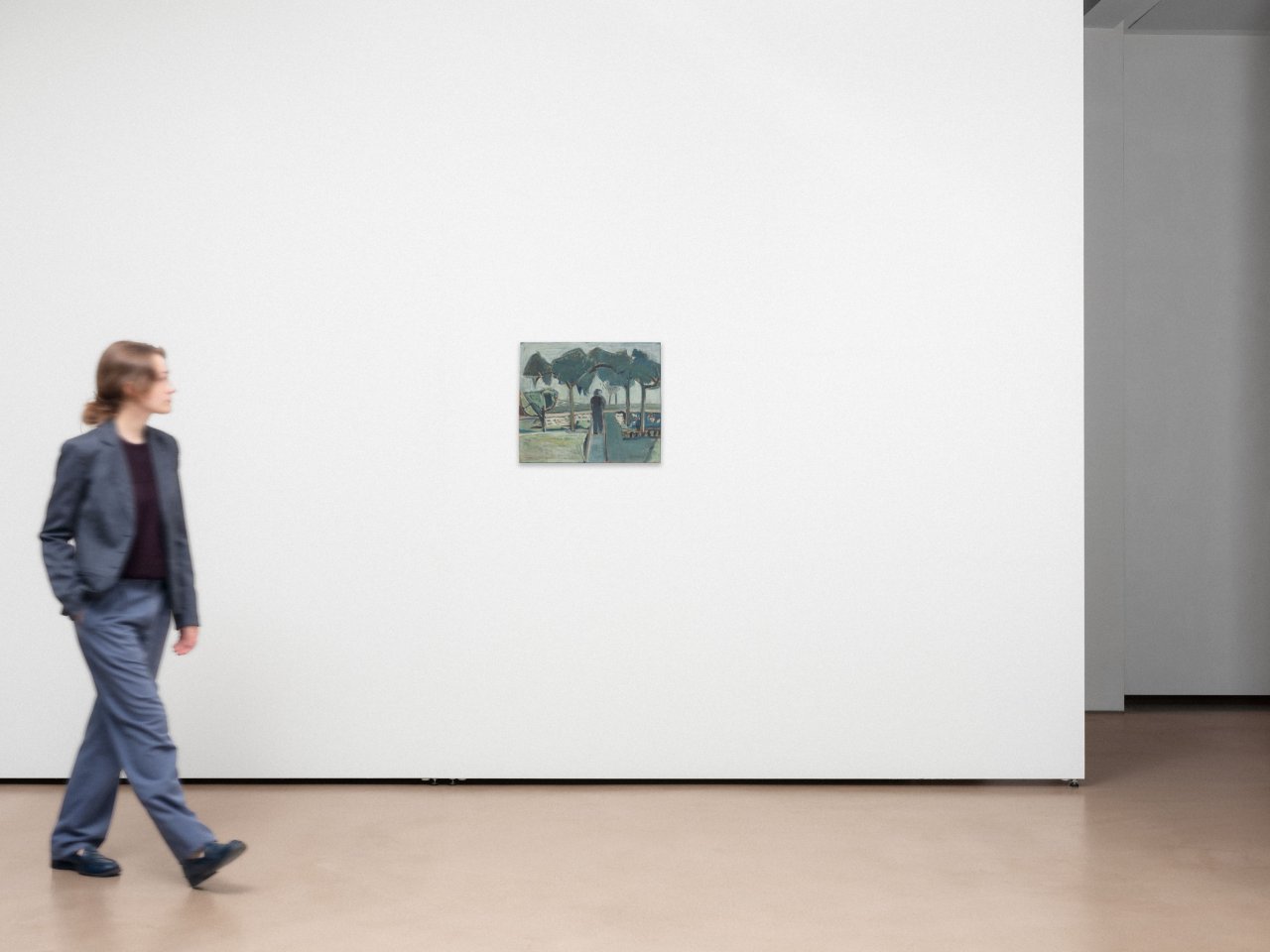 This picture shows the following artwork: Hermann Bachmann. Landscape with a figure from behind. 1950.