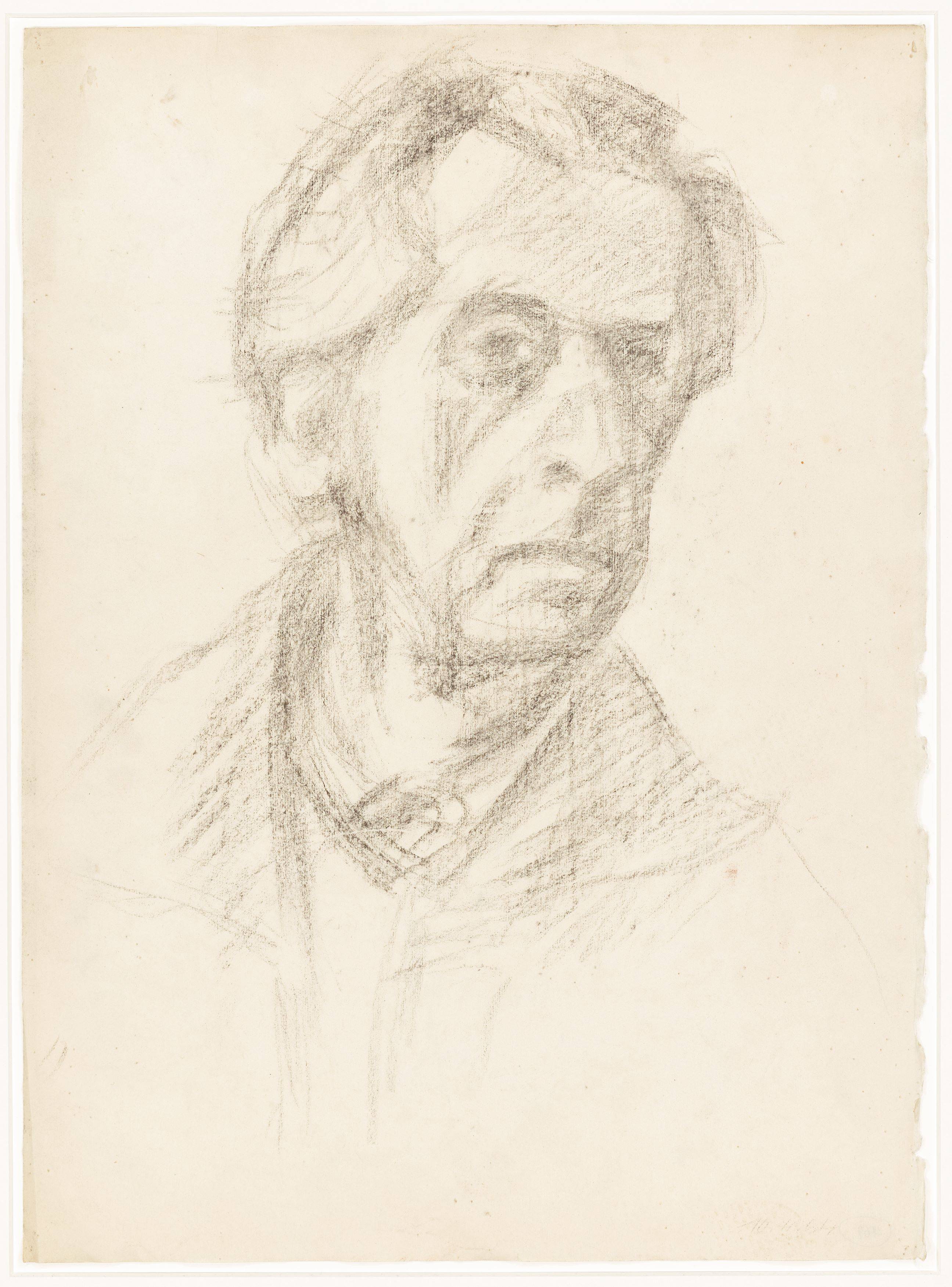 Auf diesem Bild ist das folgende Kunstwerk zu sehen: Hermann Glöckner. Selbstbildnis leicht nach rechts geneigt. 1964.