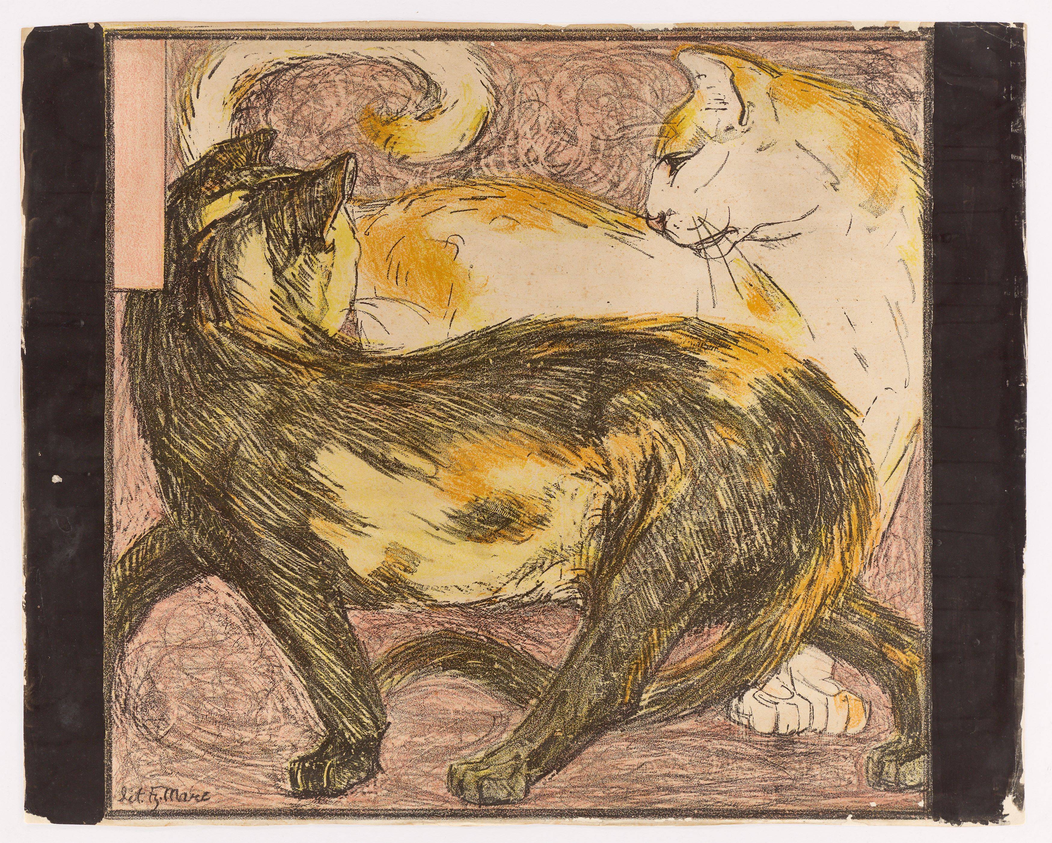 This picture shows the following artwork: Franz Marc. ”Zwei Katzen”. 1909/10.