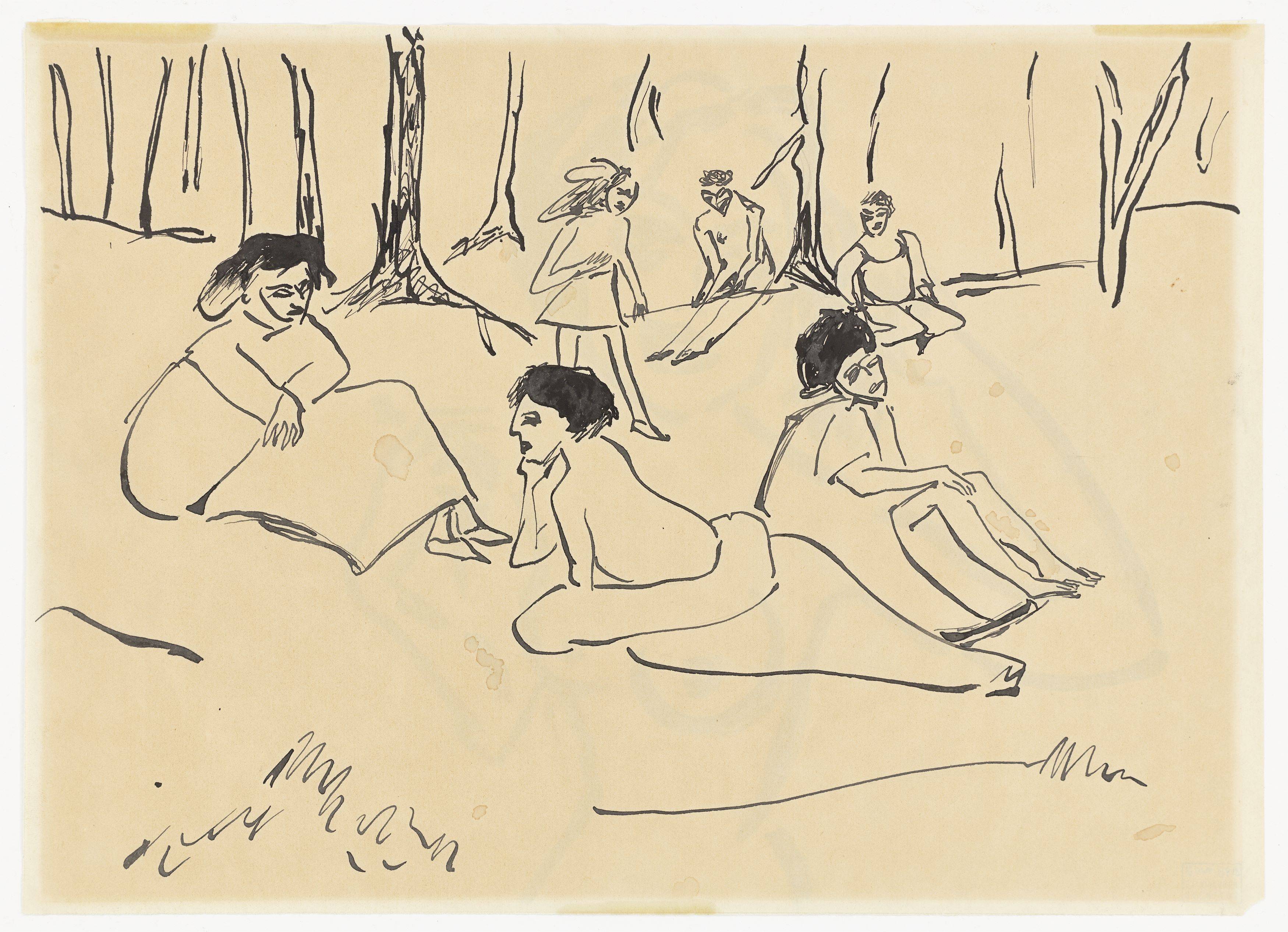 This picture shows the following artwork: Ernst Ludwig Kirchner. Women at the Edge of the Forest (on the reverse: Portrait of a Girl). 1910.