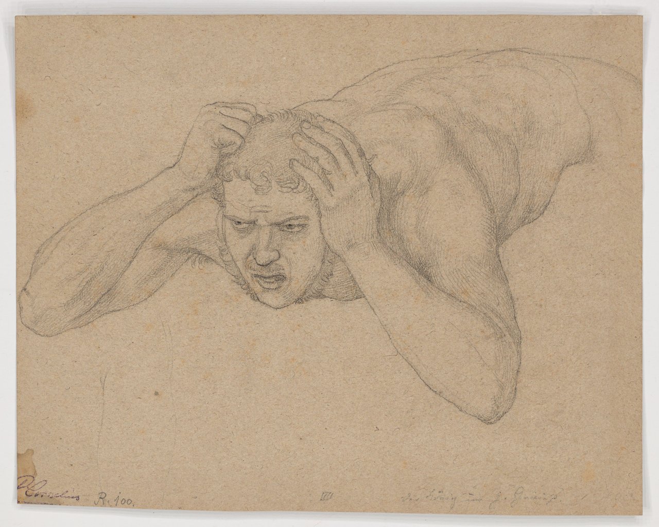 This picture shows the following artwork: Peter von Cornelius. Male half nude, reclining. 1834-35.