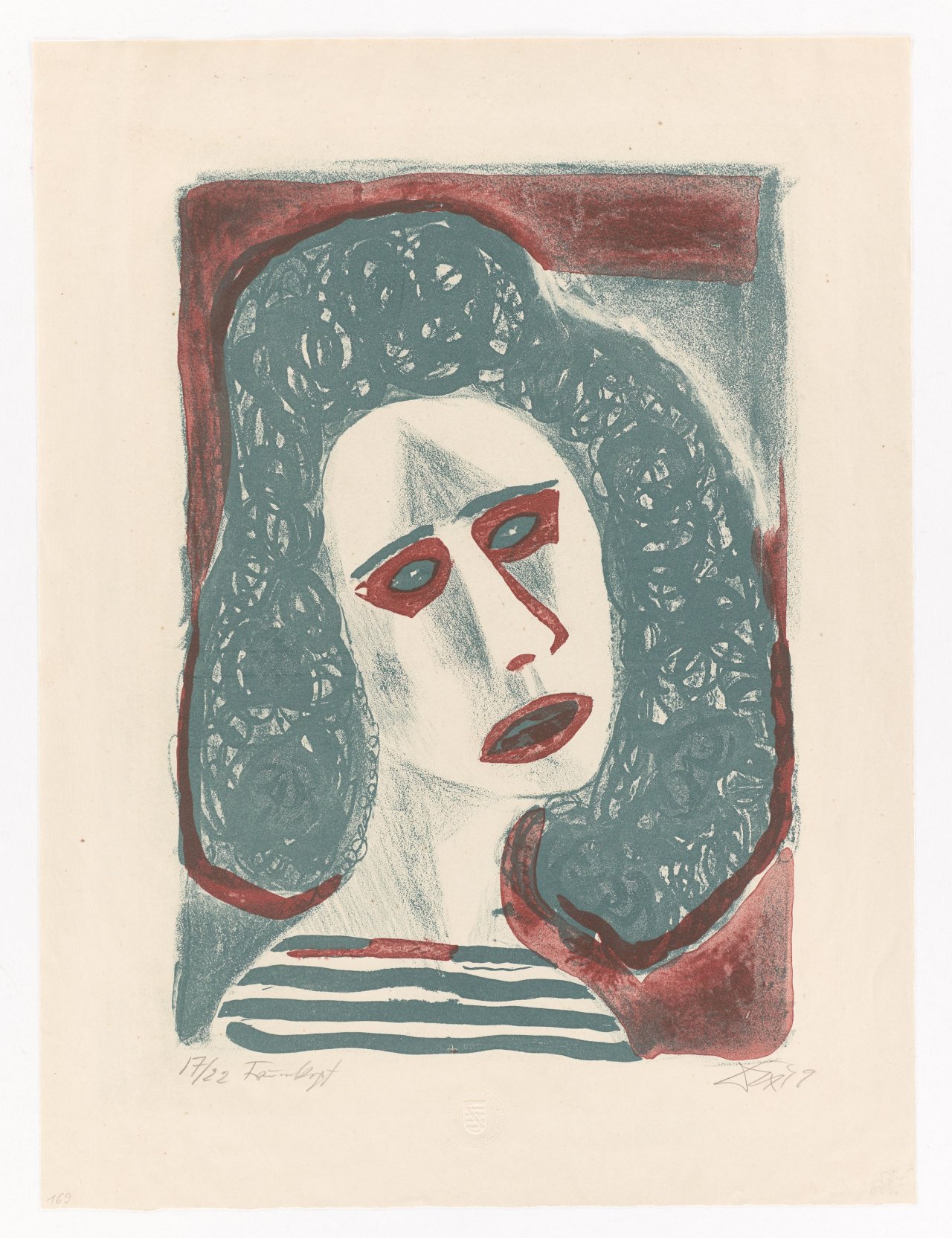 Auf diesem Bild ist das folgende Kunstwerk zu sehen: Otto Dix. „Frauenkopf“. 1949.