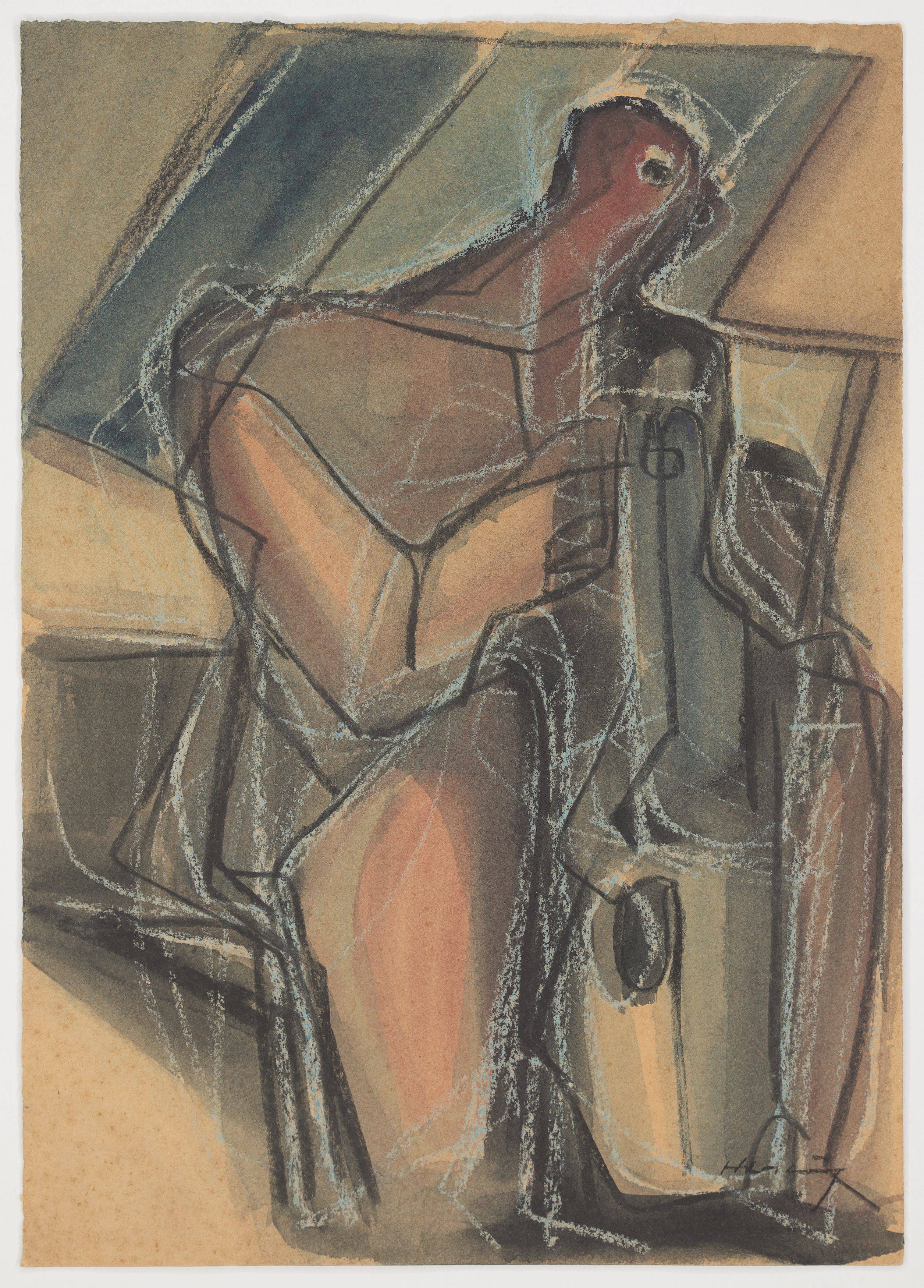 This picture shows the following artwork: Karl Hartung. Sculptor in the studio. Circa 1947/48.