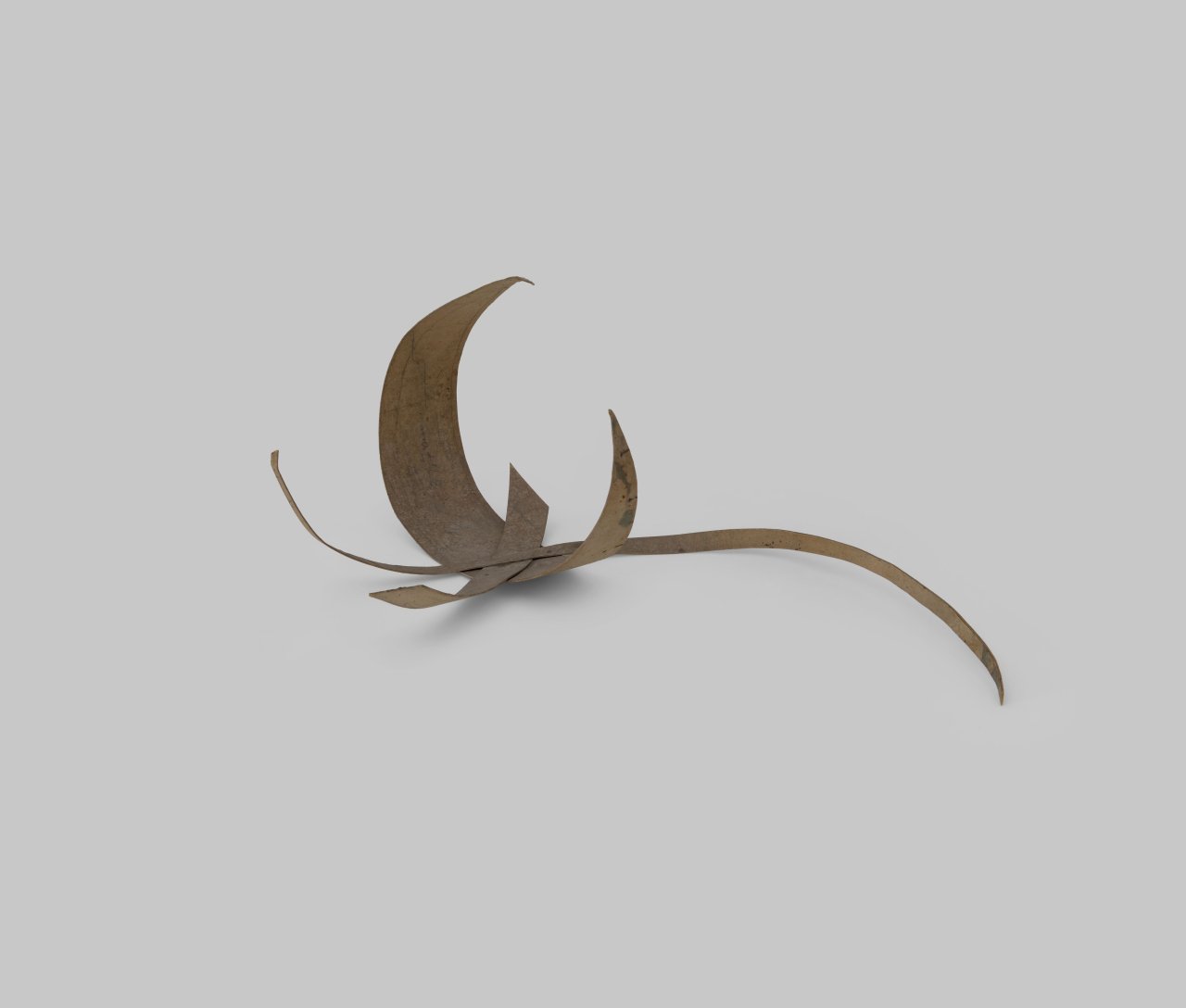 Auf diesem Bild ist das folgende Kunstwerk zu sehen: Hermann Glöckner. Drei gebogene Pappstreifen, sich kreuzend und räumlich geöffnet. 1956.