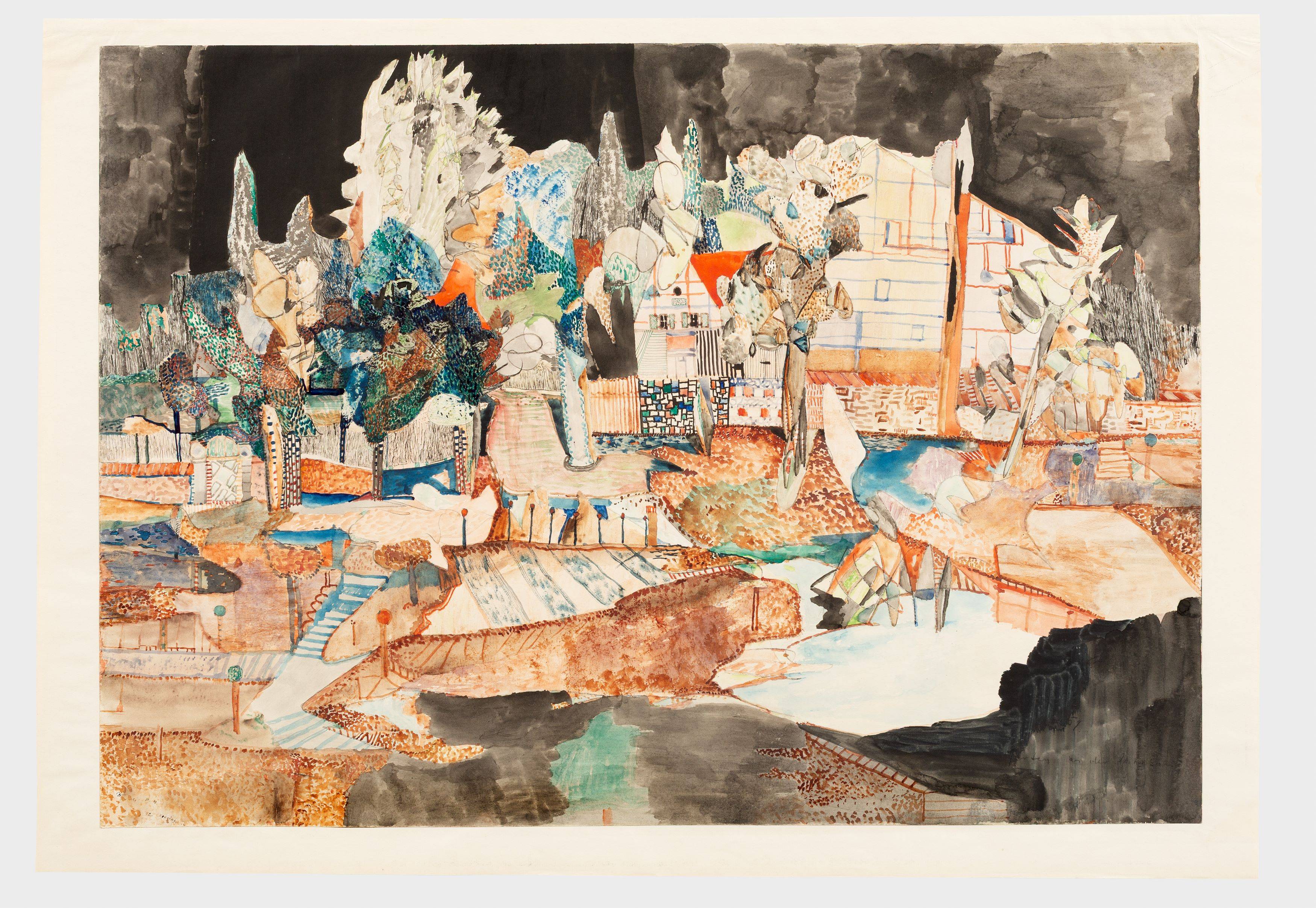 Auf diesem Bild ist das folgende Kunstwerk zu sehen: Gerhard Altenbourg. „Garten an der Spinnbahn“. 1951.