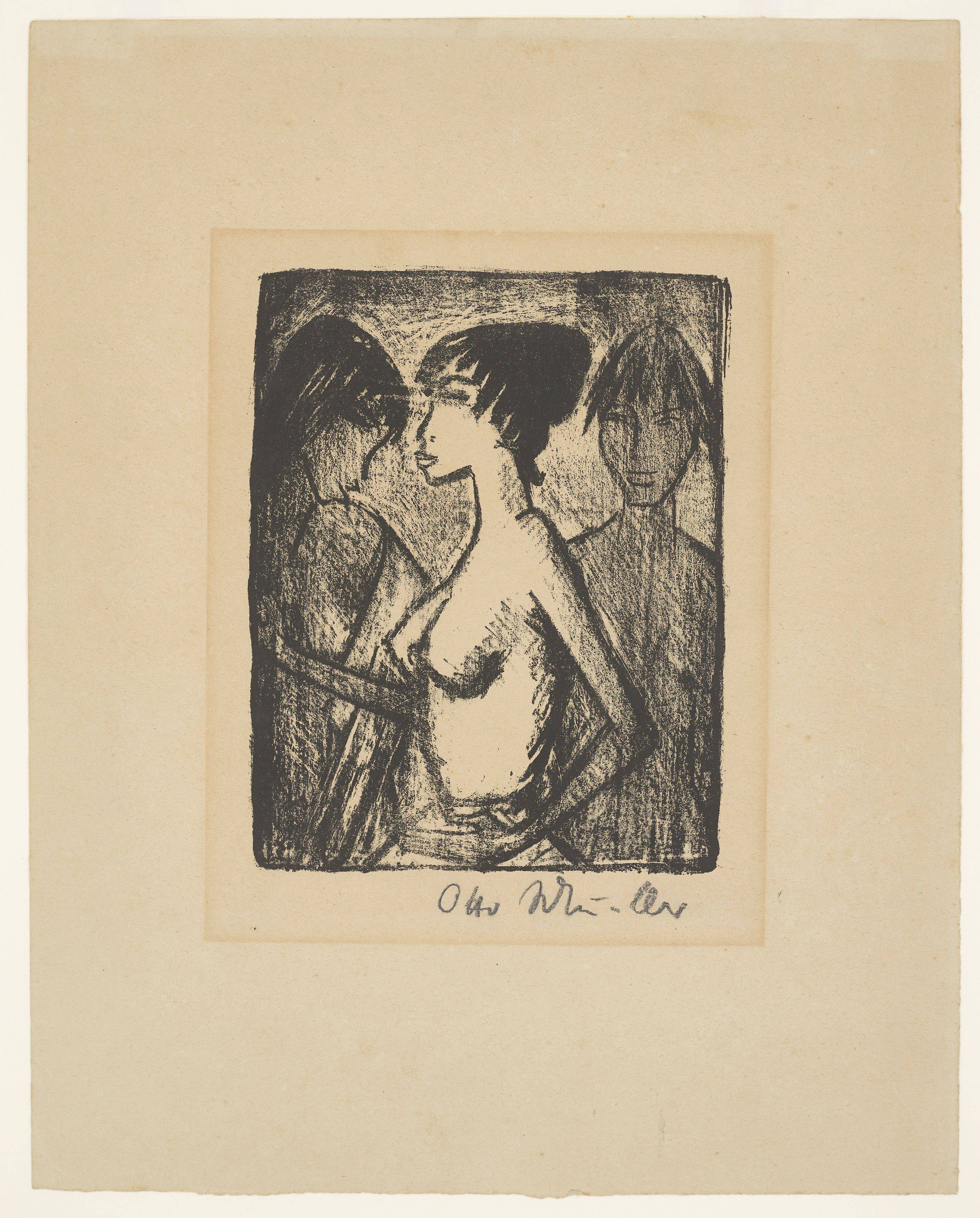 This picture shows the following artwork: Otto Mueller. ”Mädchen-Halbakt im Profil (vor einem Bild)”. 1922.