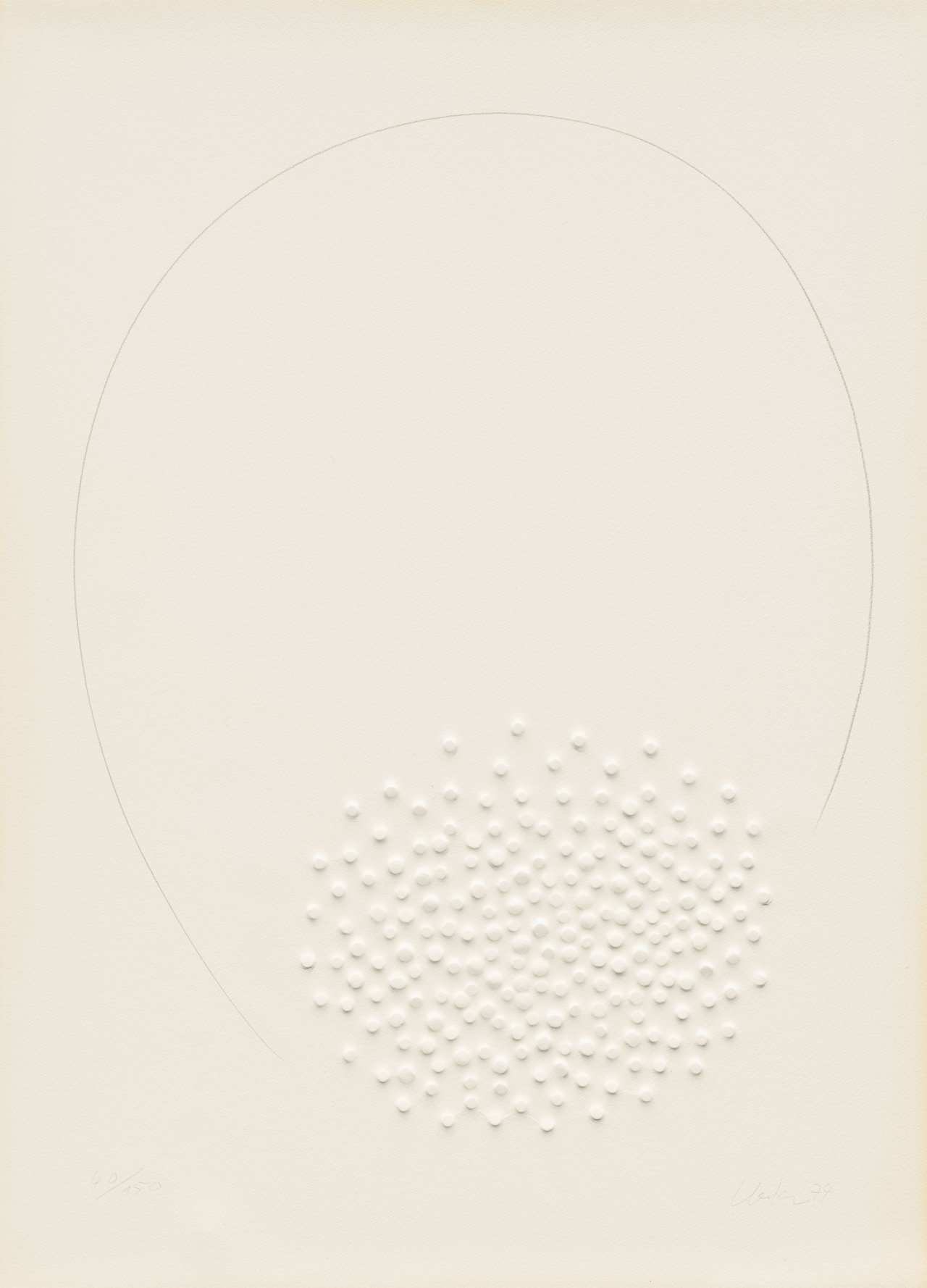 Auf diesem Bild ist das folgende Kunstwerk zu sehen: Günther Uecker. „Hommage à Fontana“. 1974.