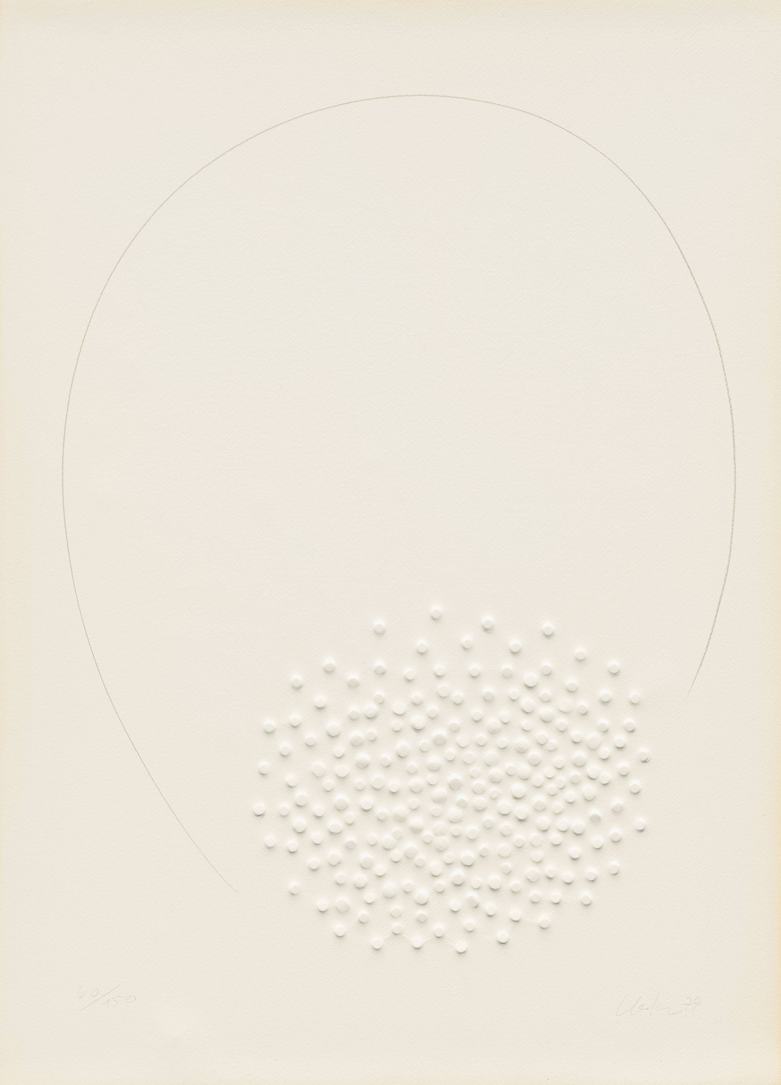 Auf diesem Bild ist das folgende Kunstwerk zu sehen: Günther Uecker. „Hommage à Fontana“. 1974.