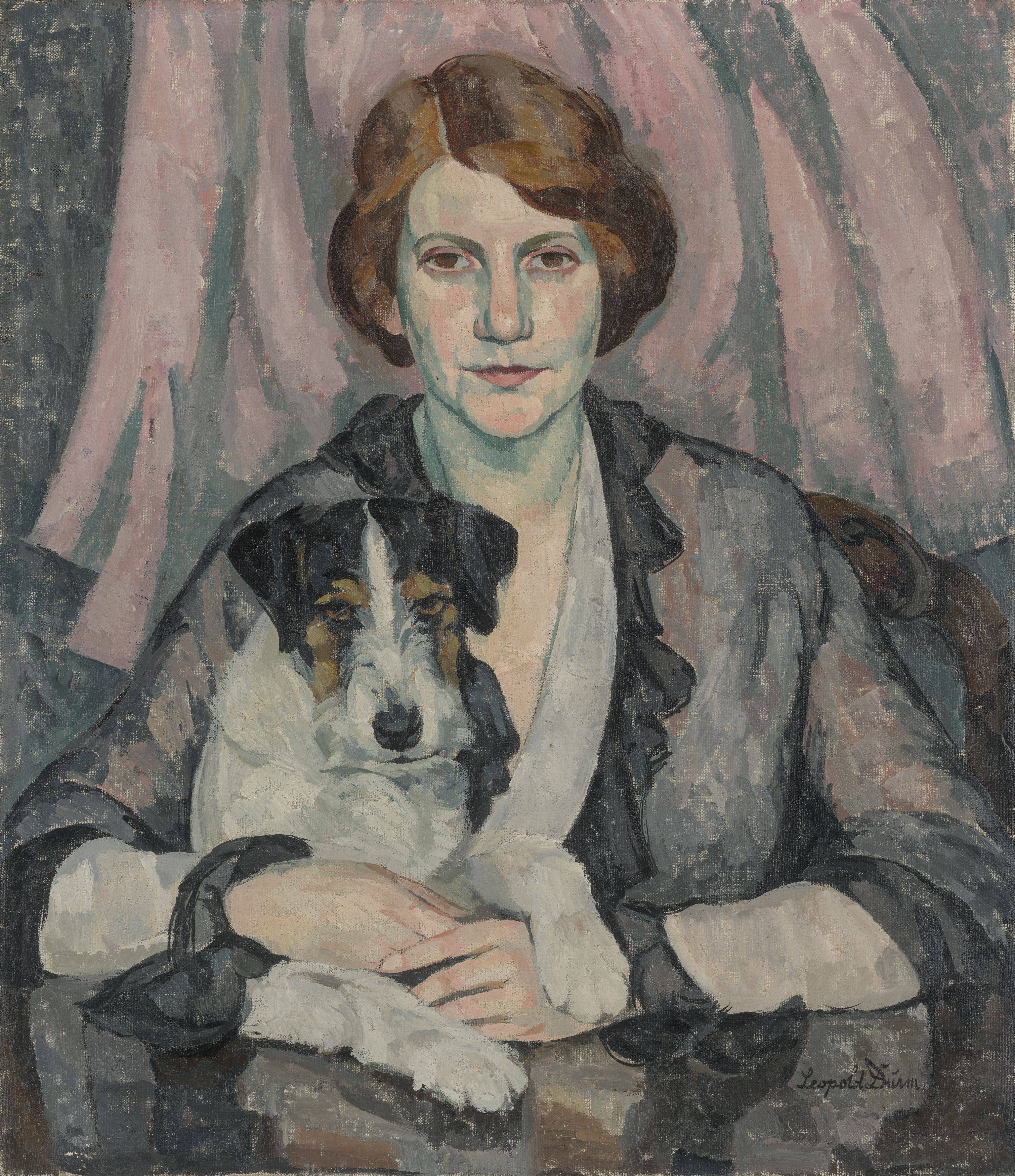 This picture shows the following artwork: Leopold Durm. Lady with Dog. 1915.