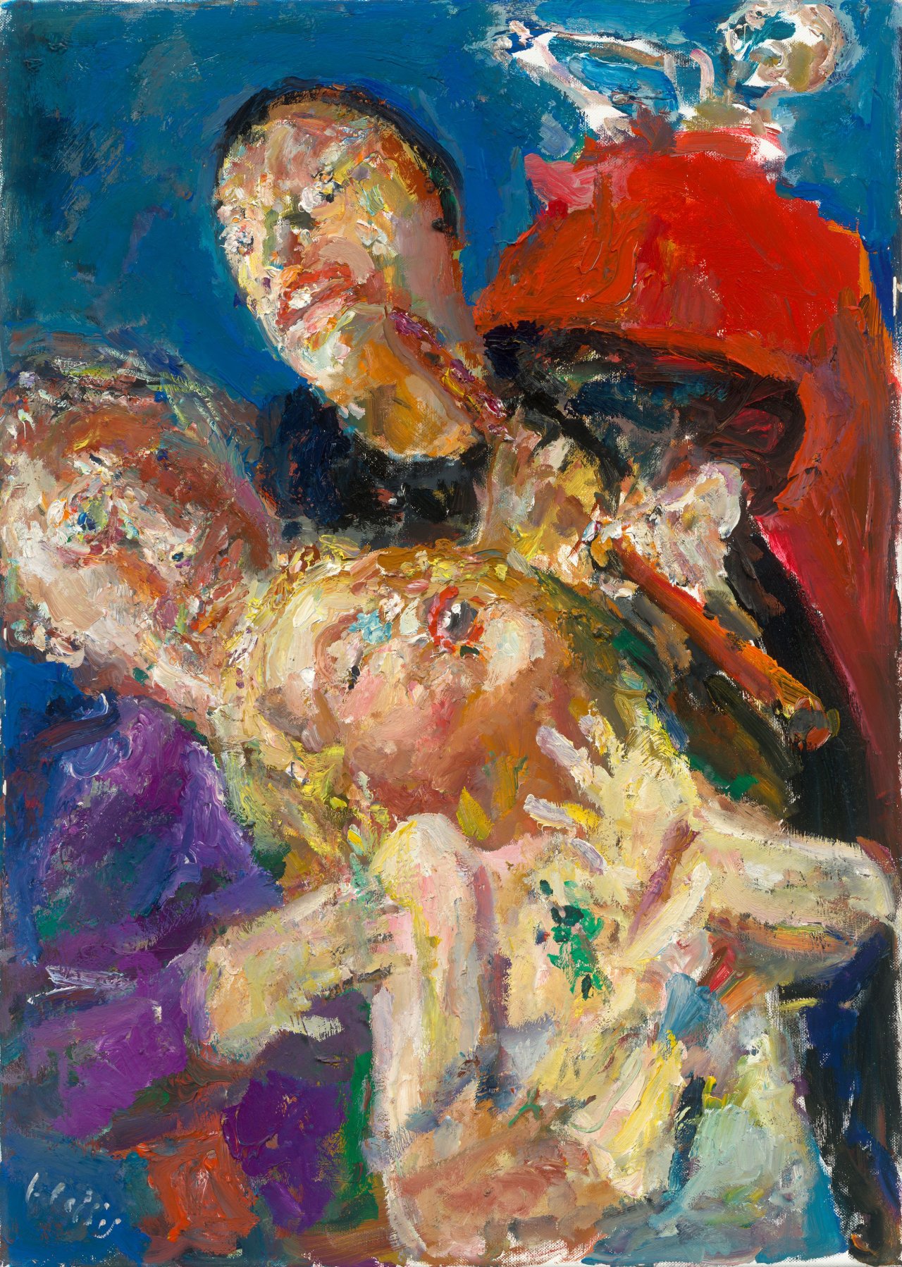 Auf diesem Bild ist das folgende Kunstwerk zu sehen: Bernhard Heisig. Mephisto: „Und heute Nacht?“ Faust: „Was gehts dich an?“ Mephisto: „Hab ich doch meine Freude dran“. 2003.