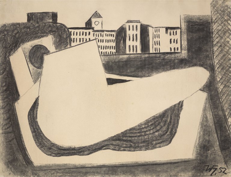 This picture shows the following artwork: Werner Heldt. ”Stadtbild mit Pfeife”. 1952.