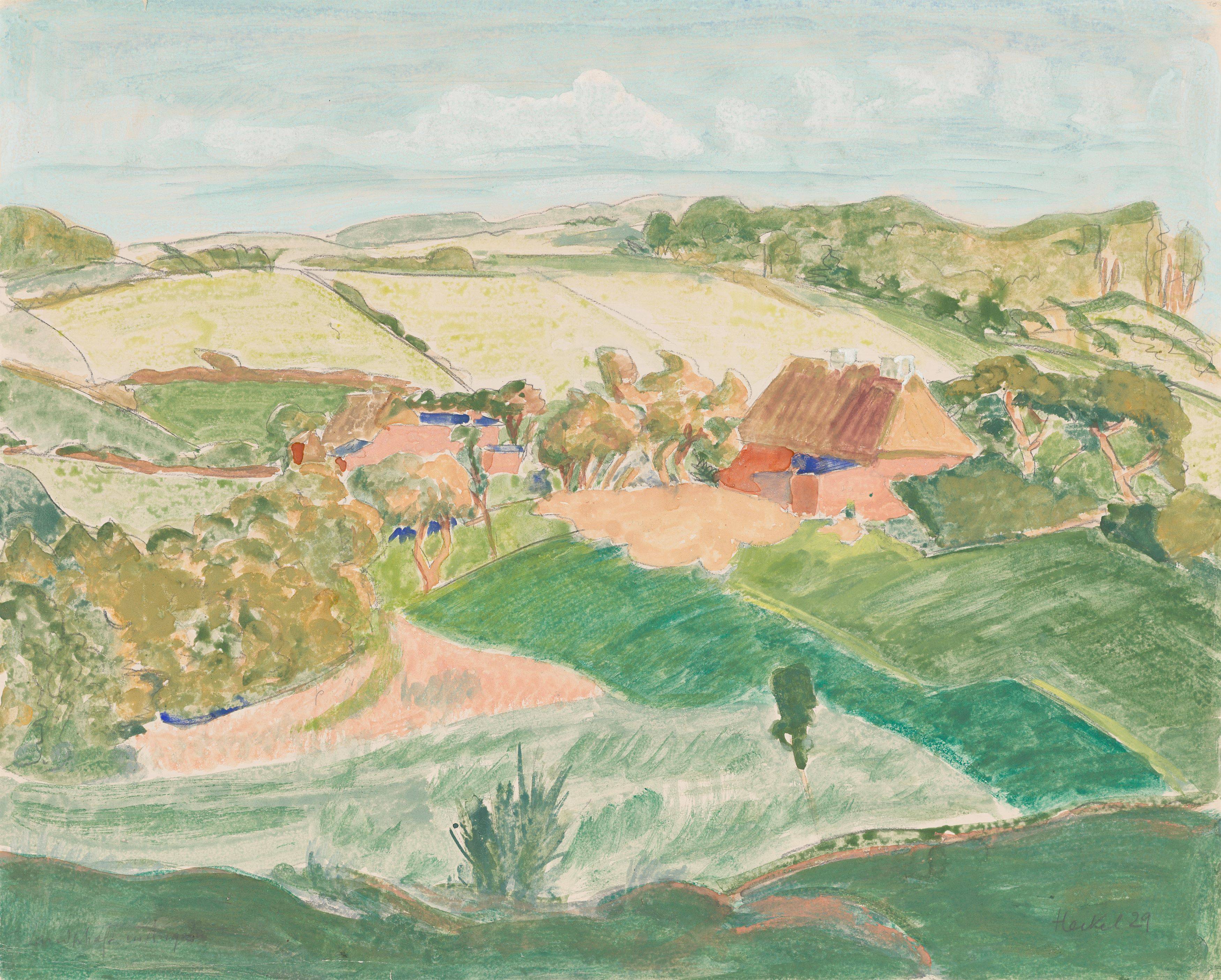 This picture shows the following artwork: Erich Heckel. ”Landschaft in Angeln”. 1929.