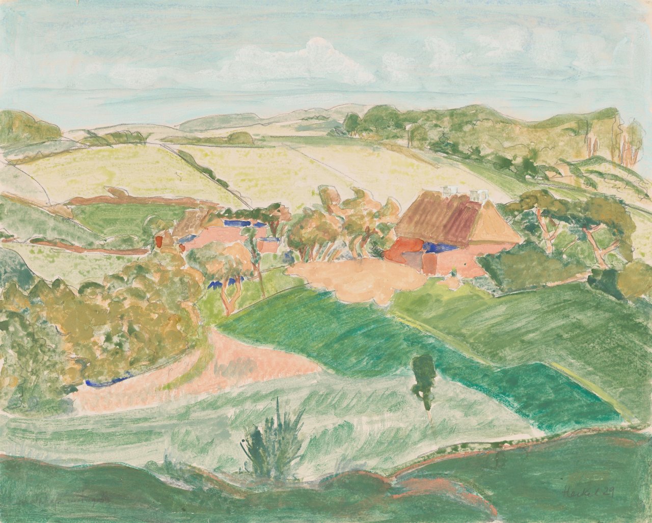 This picture shows the following artwork: Erich Heckel. ”Landschaft in Angeln”. 1929.