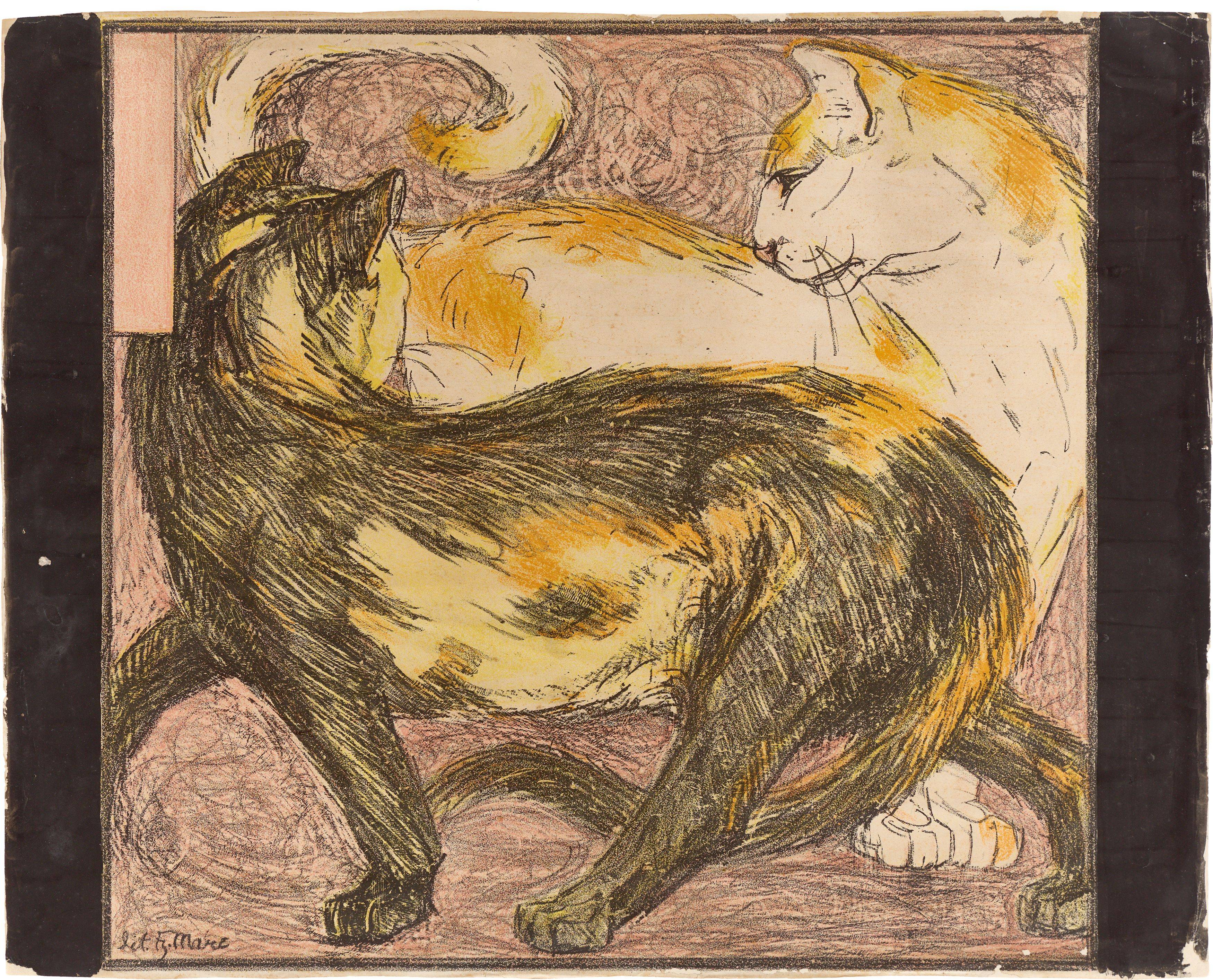 This picture shows the following artwork: Franz Marc. ”Zwei Katzen”. 1909/10.