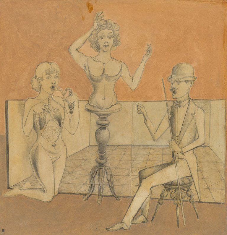 This picture shows the following artwork: Gottfried Brockmann. ”Jahrmarktsbilder. Frau ohne Unterleib”. 1929.